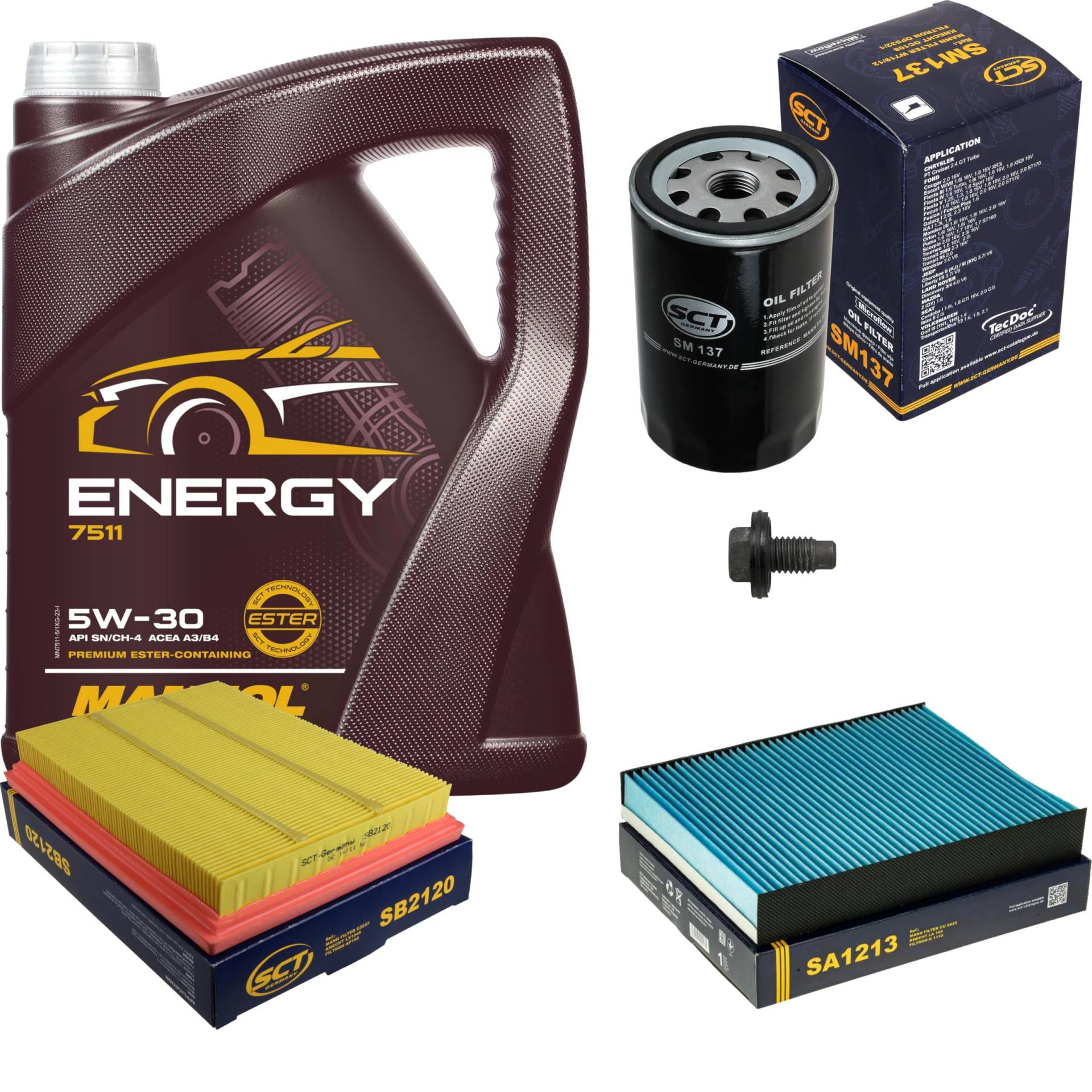 Inspektionspaket Wartungspaket Filterset mit 5 L Motoröl Energy 5W-30, Ölfilter, Luftfilter, Innenraumfilter, Verschlussschraube Inspektionspaket Wartungspaket Filterset mit 5 L Motoröl Energy 5W-30, Ölfilter, Luftfilter, Innenraumfilter, Verschlussschraube von EISENFELS
