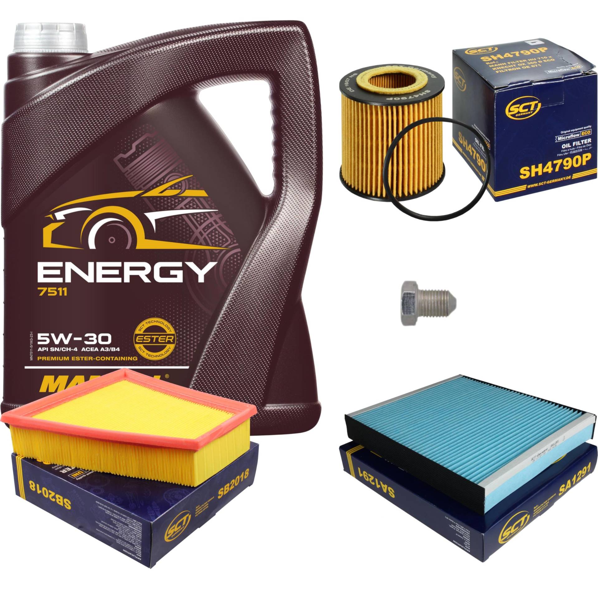 Inspektionspaket Wartungspaket Filterset mit 5 L Motoröl Energy 5W-30, Ölfilter, Luftfilter, Innenraumfilter, Verschlussschraube Inspektionspaket Wartungspaket Filterset mit 5 L Motoröl Energy 5W-30, Ölfilter, Luftfilter, Innenraumfilter, Verschlussschraube von EISENFELS