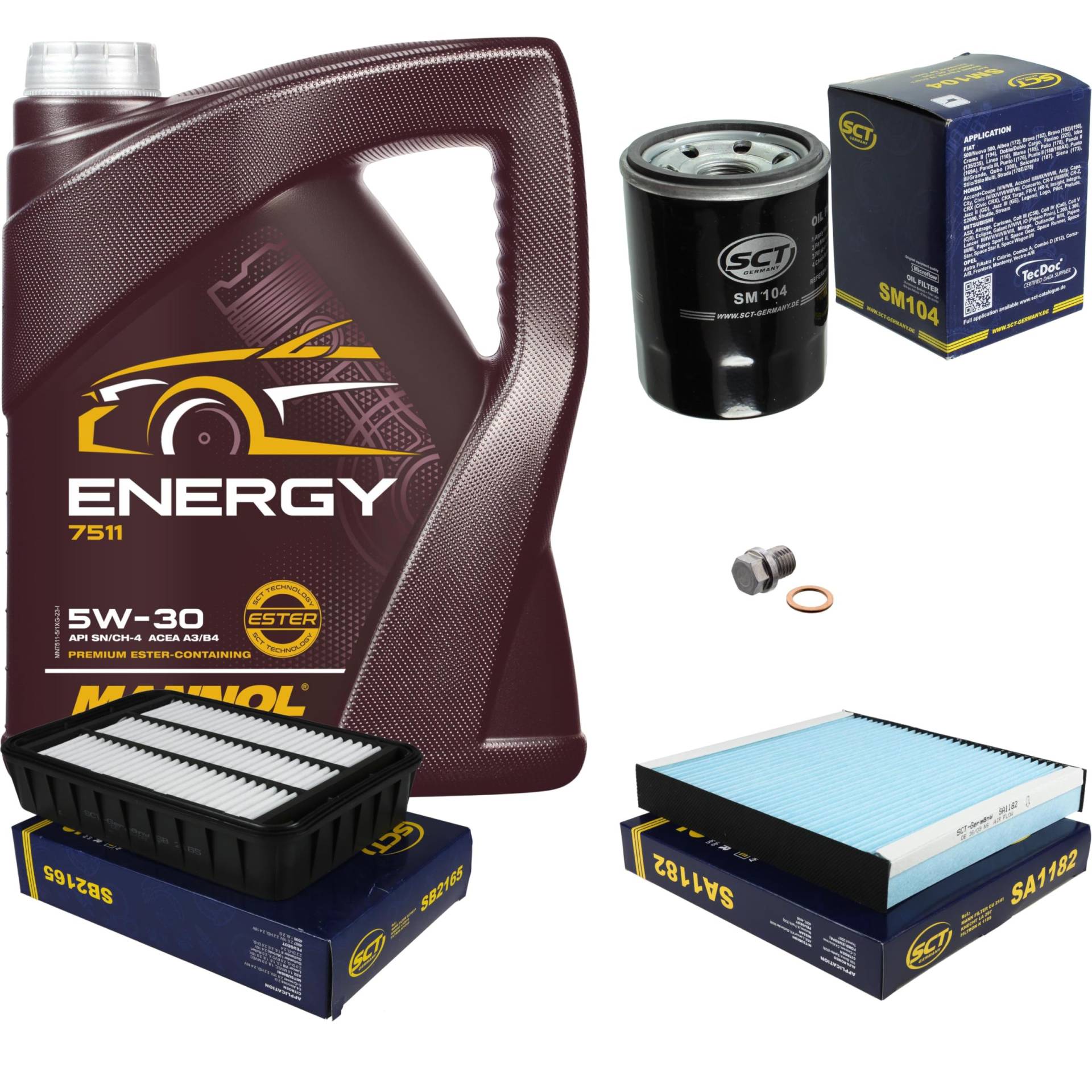 Inspektionspaket Wartungspaket Filterset mit 5 L Motoröl Energy 5W-30, Ölfilter, Luftfilter, Innenraumfilter, Verschlussschraube Inspektionspaket Wartungspaket Filterset mit 5 L Motoröl Energy 5W-30, Ölfilter, Luftfilter, Innenraumfilter, Verschlussschraube von EISENFELS