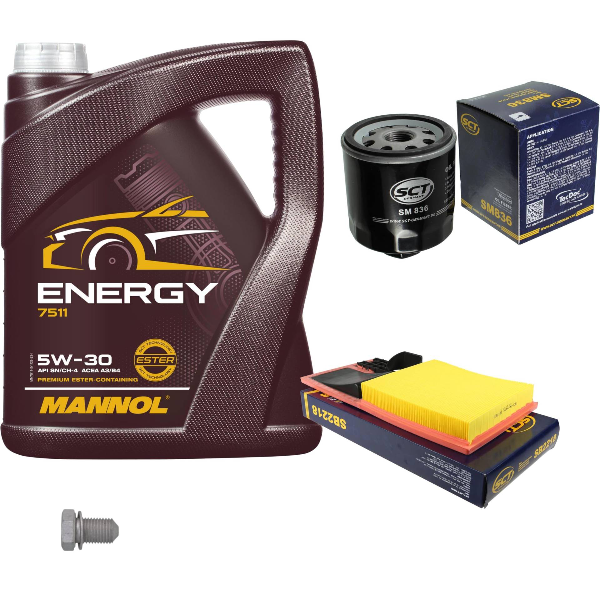 Inspektionspaket Wartungspaket Filterset mit 5 L Motoröl Energy 5W-30, Ölfilter, Luftfilter, Verschlussschraube von EISENFELS