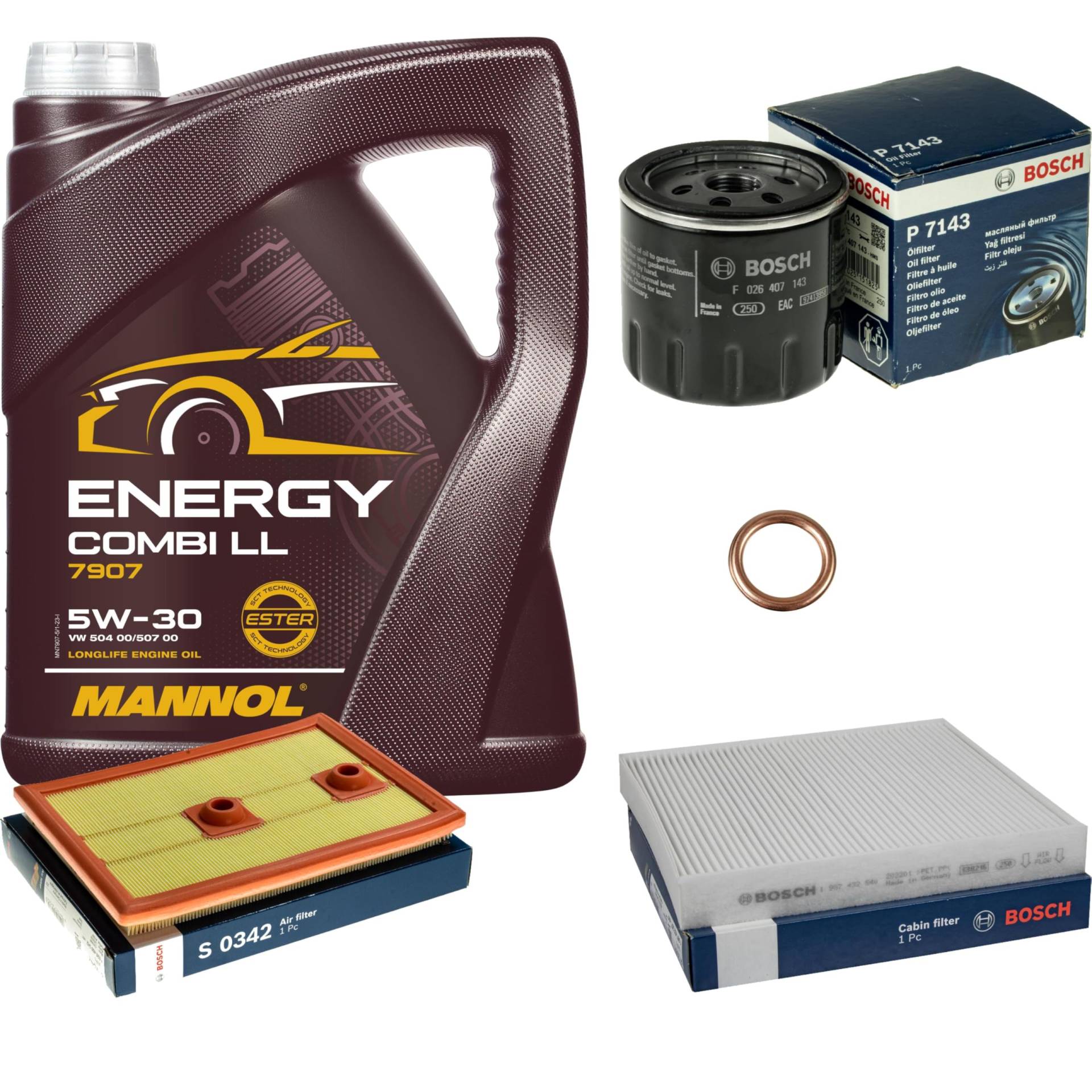 Inspektionspaket Wartungspaket Filterset mit 5 L Motoröl Energy Combi LL 5W-30, Ölfilter, Luftfilter, Innenraumfilter, Dichtring Inspektionspaket Wartungspaket Filterset mit 5 L Motoröl Energy Combi LL 5W-30, Ölfilter, Luftfilter, Innenraumfilter, Dichtring von EISENFELS
