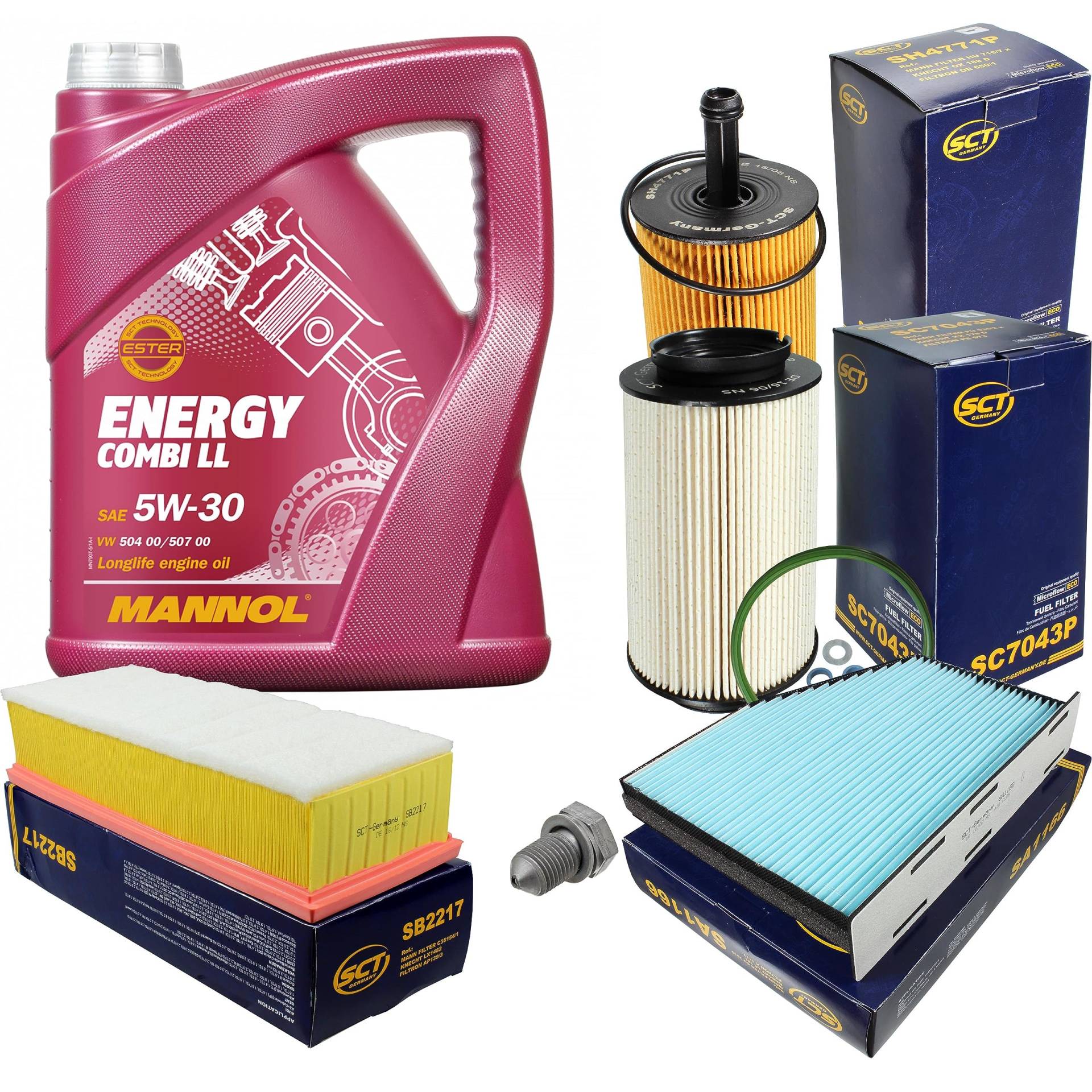 Inspektionspaket Wartungspaket Filterset mit 5 L Motoröl Energy Combi LL 5W-30, Ölfilter, Luftfilter, Kraftstofffilter, Innenraumfilter, Verschlussschraube Inspektionspaket Wartungspaket Filterset mit 5 L Motoröl Energy Combi LL 5W-30, Ölfilter, Luftfilter, Kraftstofffilter, Innenraumfilter, Verschlussschraube von EISENFELS