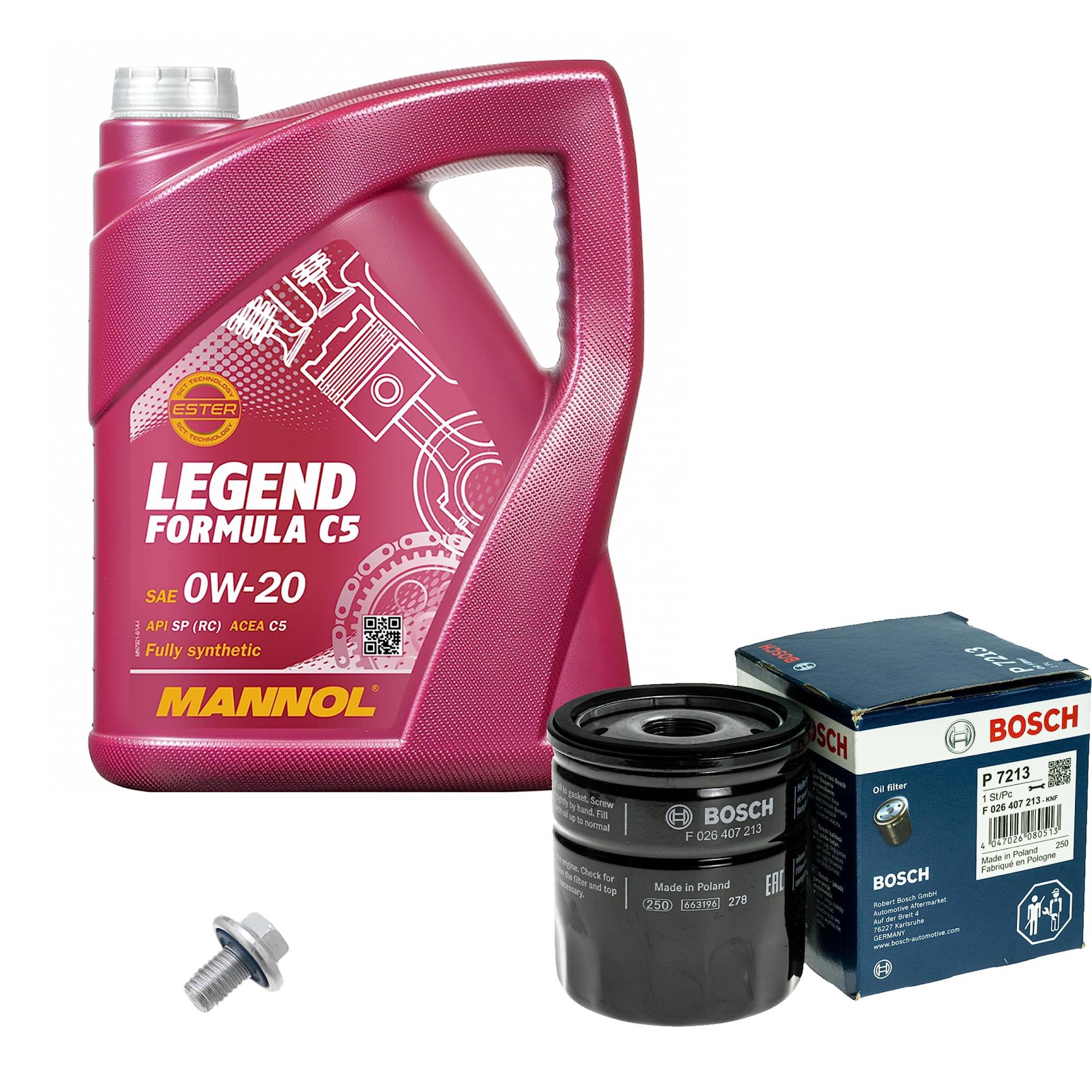 Inspektionspaket Wartungspaket Filterset mit 5 L Motoröl Legend Formula C5 0W-20, Ölfilter, Verschlussschraube von EISENFELS