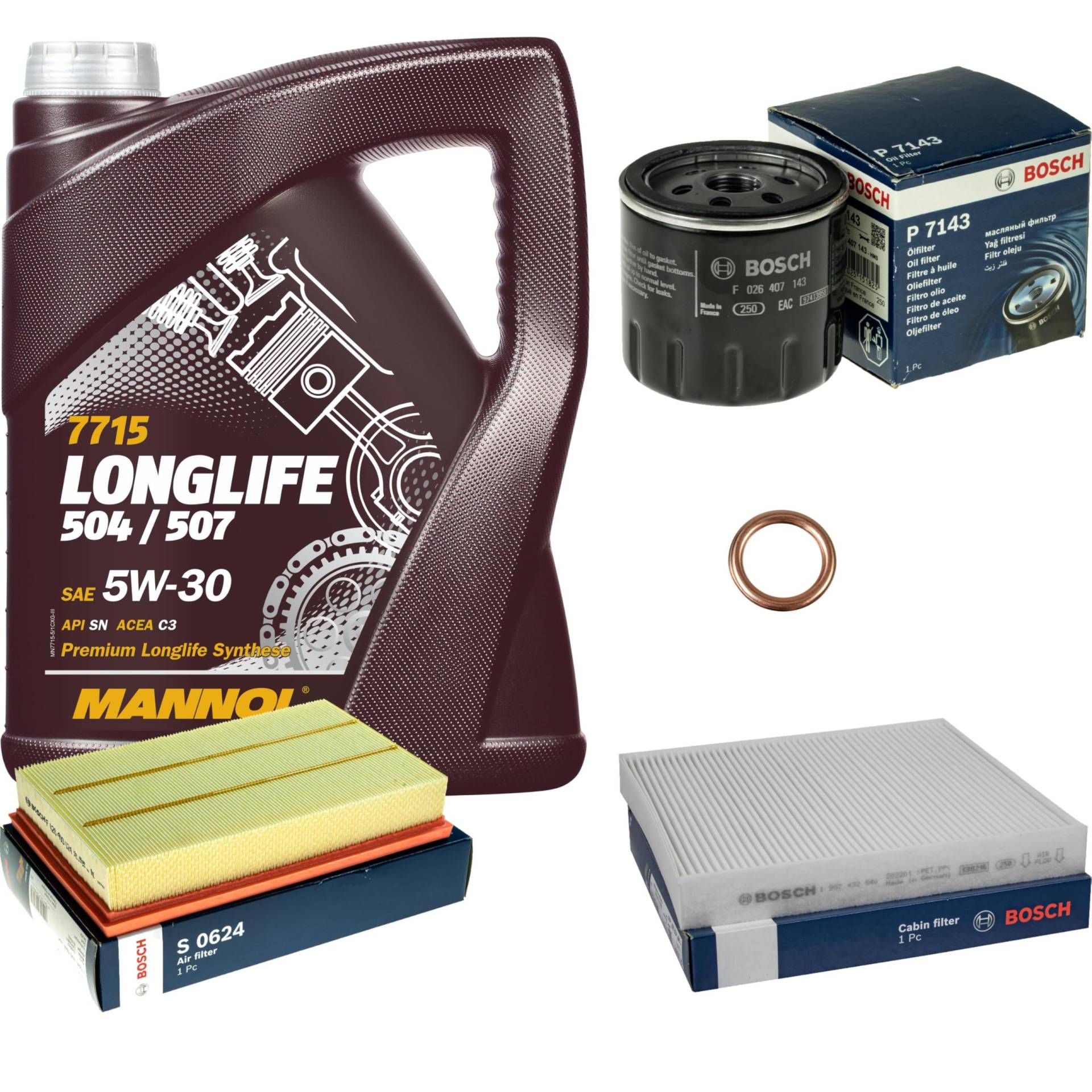 Inspektionspaket Wartungspaket Filterset mit 5 L Motoröl Longlife 5W-30, Ölfilter, Luftfilter, Innenraumfilter, Dichtring Inspektionspaket Wartungspaket Filterset mit 5 L Motoröl Longlife 5W-30, Ölfilter, Luftfilter, Innenraumfilter, Dichtring von EISENFELS