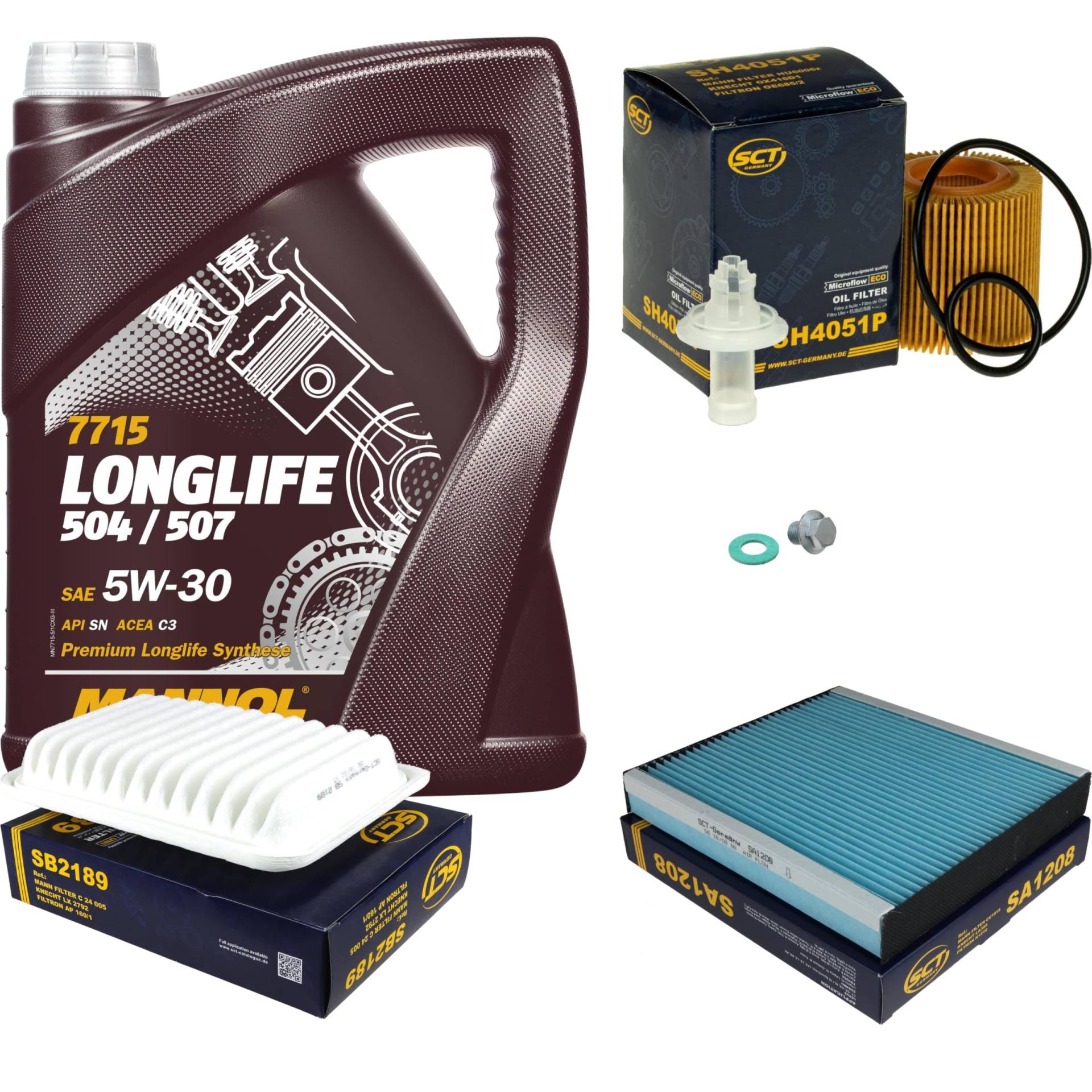 Inspektionspaket Wartungspaket Filterset mit 5 L Motoröl Longlife 5W-30, Ölfilter, Luftfilter, Innenraumfilter, Verschlussschraube Inspektionspaket Wartungspaket Filterset mit 5 L Motoröl Longlife 5W-30, Ölfilter, Luftfilter, Innenraumfilter, Verschlussschraube von EISENFELS