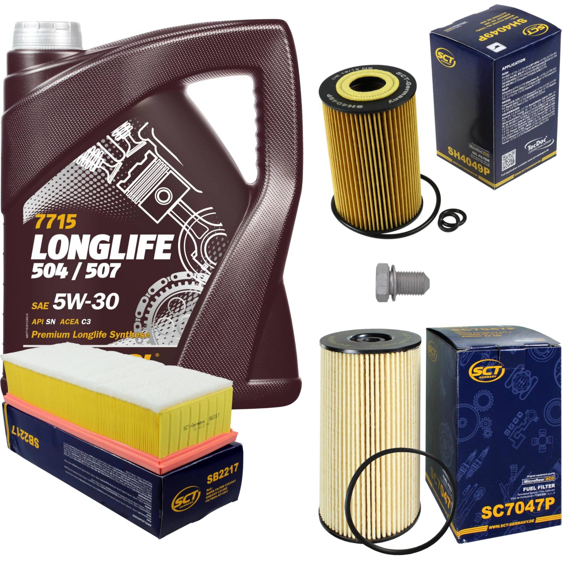 Inspektionspaket Wartungspaket Filterset mit 5 L Motoröl Longlife 5W-30, Ölfilter, Luftfilter, Kraftstofffilter, Verschlussschraube Inspektionspaket Wartungspaket Filterset mit 5 L Motoröl Longlife 5W-30, Ölfilter, Luftfilter, Kraftstofffilter, Verschlussschraube von EISENFELS
