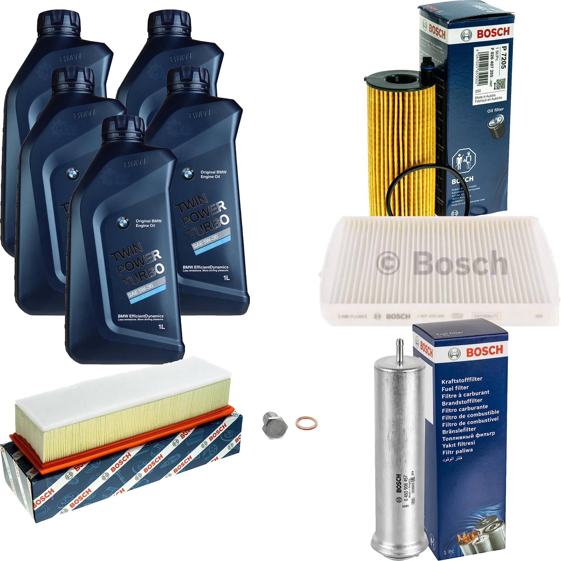 Inspektionspaket Wartungspaket Filterset mit 5 L Motoröl TWIN POWER TURBO 5W-30, Ölfilter, Innenraumfilter, Luftfilter, Kraftstofffilter, Verschlussschraube Inspektionspaket Wartungspaket Filterset mit 5 L Motoröl TWIN POWER TURBO 5W-30, Ölfilter, Innenraumfilter, Luftfilter, Kraftstofffilter, Verschlussschraube von EISENFELS