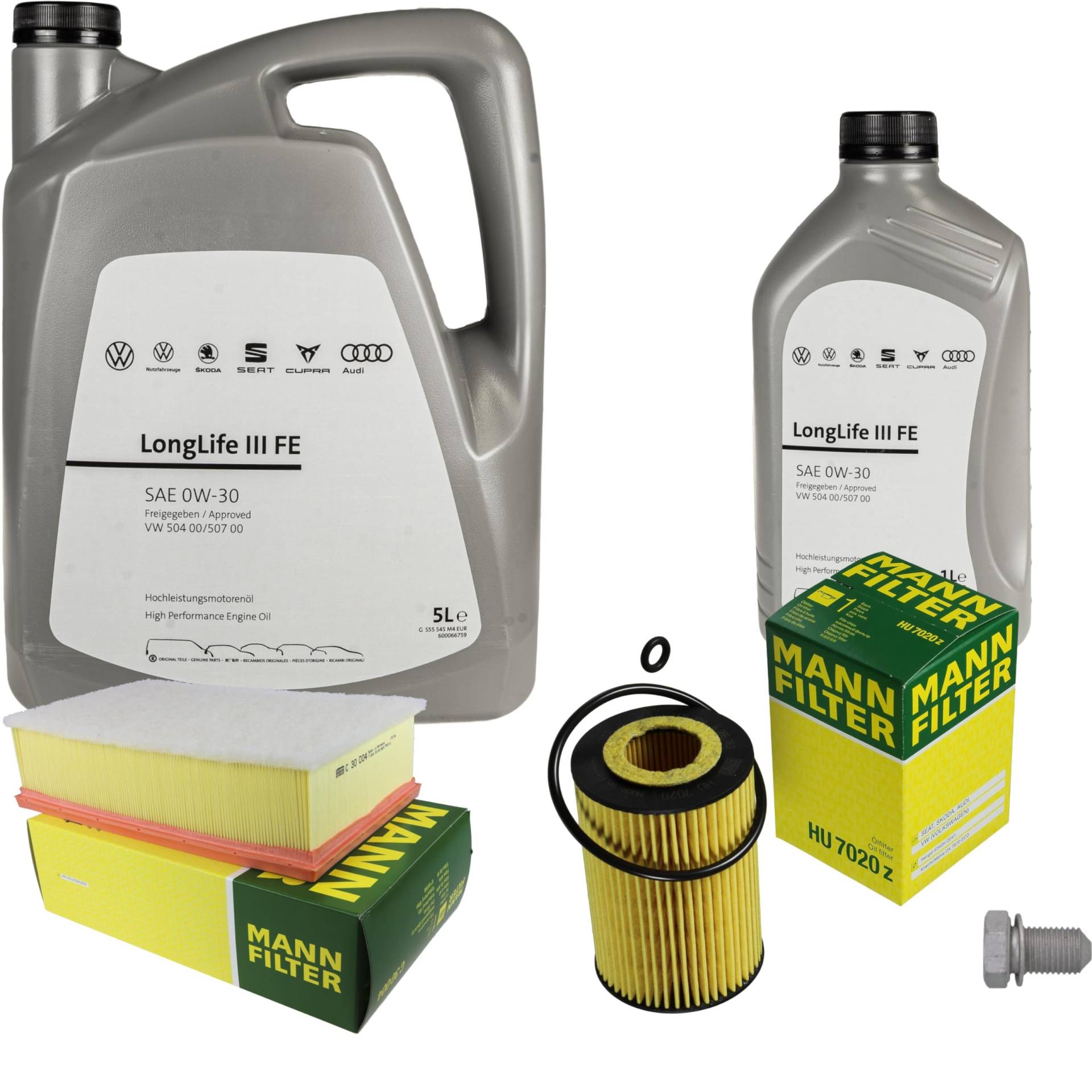 Inspektionspaket Wartungspaket Filterset mit 6 L 0W-30 Motoröl LongLife 3 FE, Ölfilter Luftfilter Ölablassschraube von EISENFELS