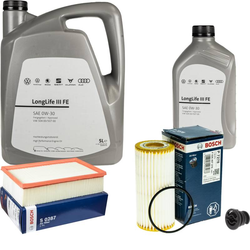 Inspektionspaket Wartungspaket Filterset mit 6 L 0W-30 Motoröl LongLife 3 FE, Ölfilter Luftfilter Ölablassschraube von EISENFELS