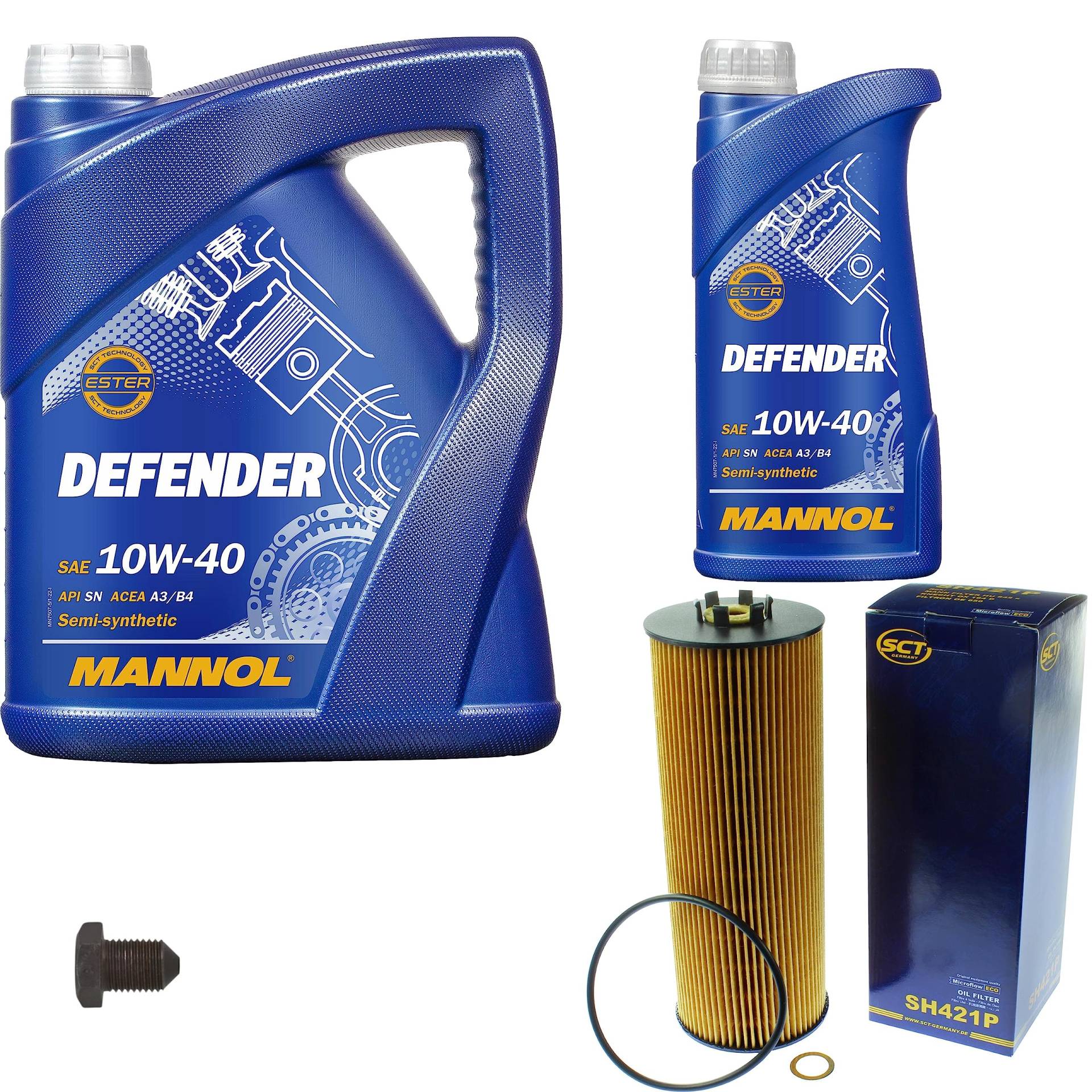 Inspektionspaket Wartungspaket Filterset mit 6 L Motoröl Defender 10W-40, Ölfilter, Verschlussschraube von EISENFELS