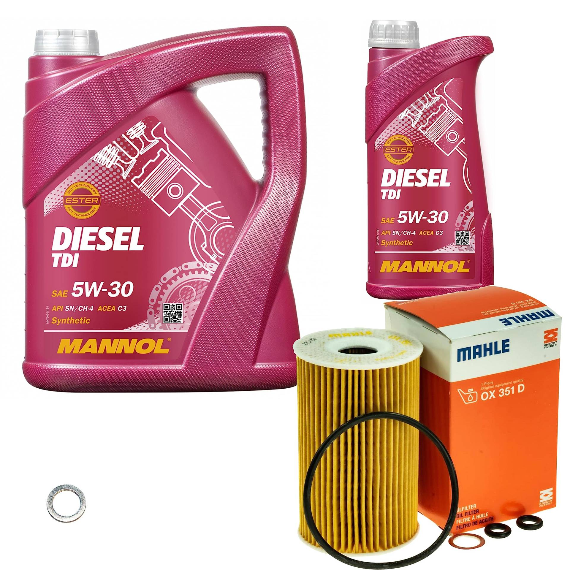 Inspektionspaket Wartungspaket Filterset mit 6 L Motoröl Diesel TDI 5W-30, Ölfilter, Dichtring von EISENFELS