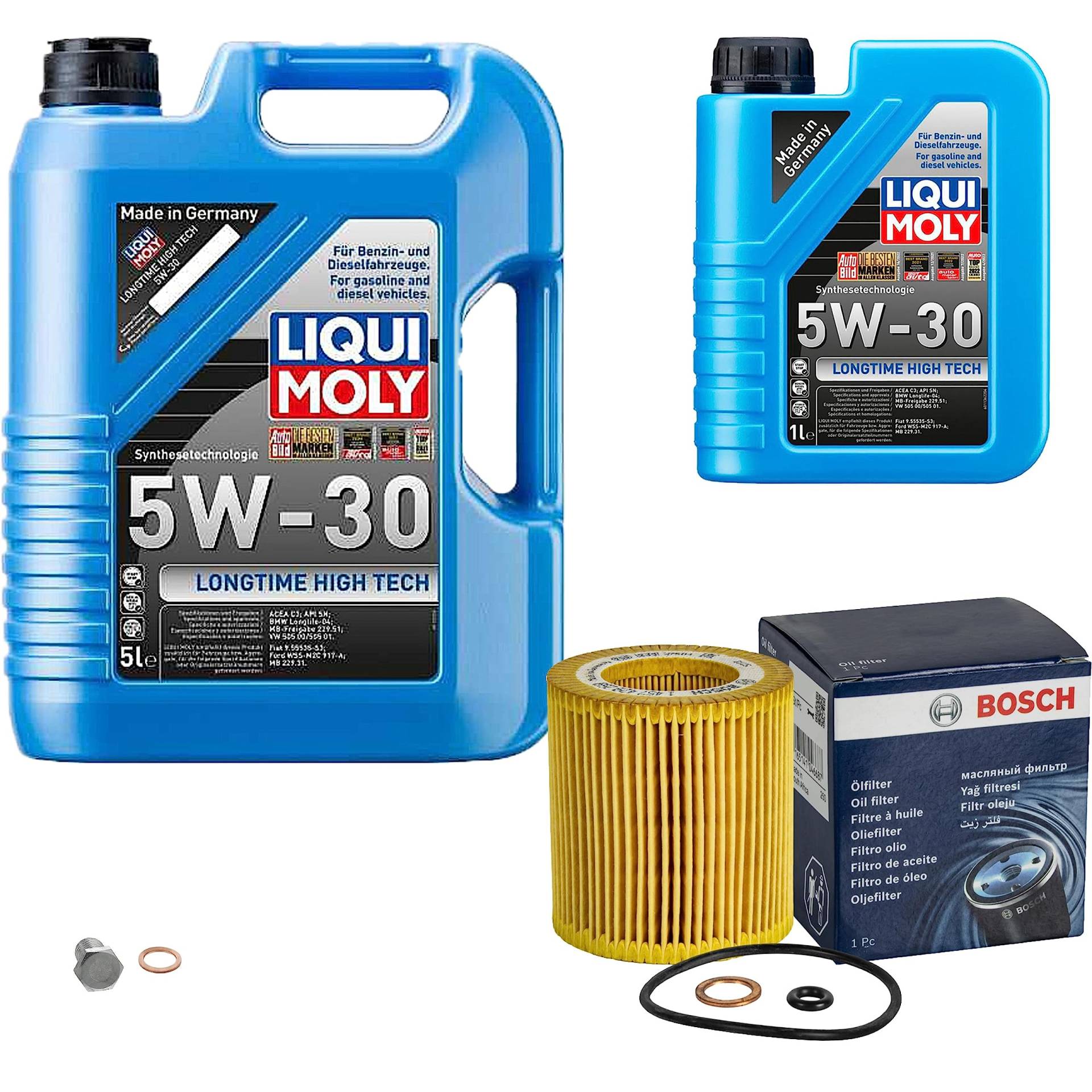 Inspektionspaket Wartungspaket Filterset mit 6 L Motoröl Longtime High Tech 5W-30, Ölfilter, Verschlussschraube von EISENFELS