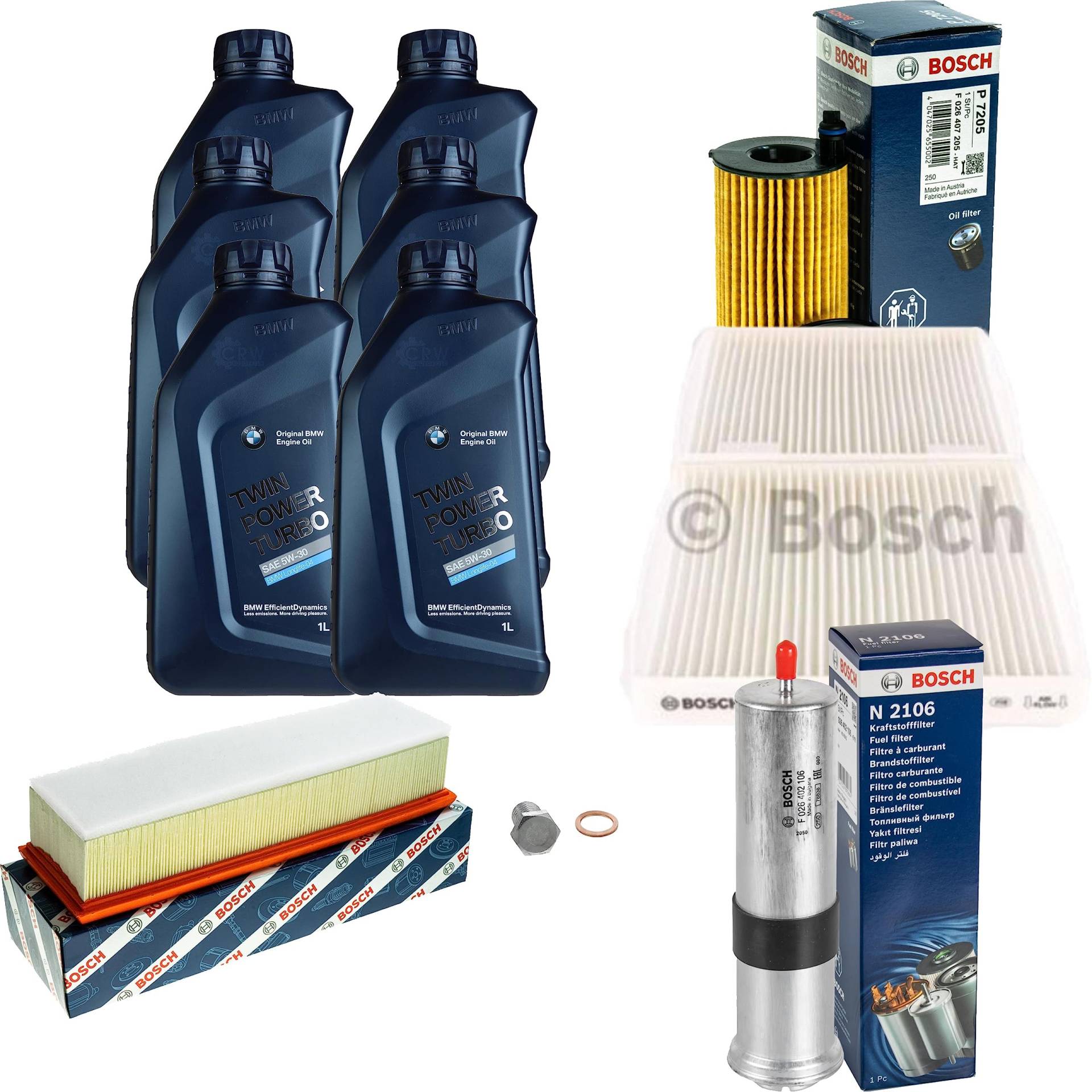 Inspektionspaket Wartungspaket Filterset mit 6 L Motoröl TWIN POWER TURBO 5W-30, Ölfilter, Innenraumfilter, Luftfilter, Kraftstofffilter, Verschlussschraube Inspektionspaket Wartungspaket Filterset mit 6 L Motoröl TWIN POWER TURBO 5W-30, Ölfilter, Innenraumfilter, Luftfilter, Kraftstofffilter, Verschlussschraube von EISENFELS