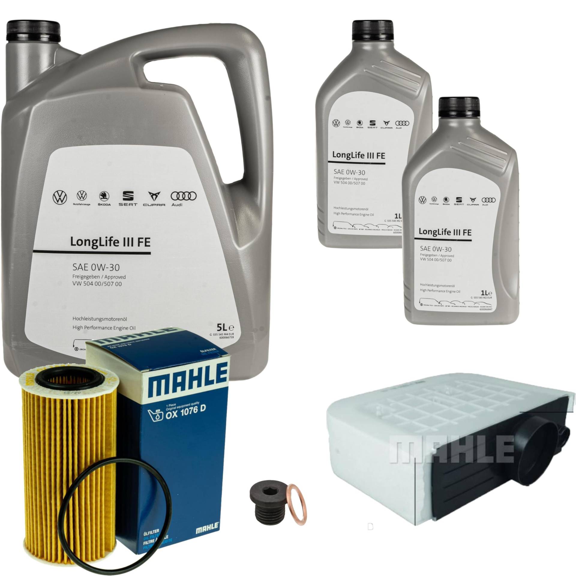 Inspektionspaket Wartungspaket Filterset mit 7 L 0W-30 Motoröl LongLife 3 FE, Ölfilter Luftfilter Ölablassschraube Inspektionspaket Wartungspaket Filterset mit 7 L 0W-30 Motoröl LongLife 3 FE, Ölfilter Luftfilter Ölablassschraube von EISENFELS