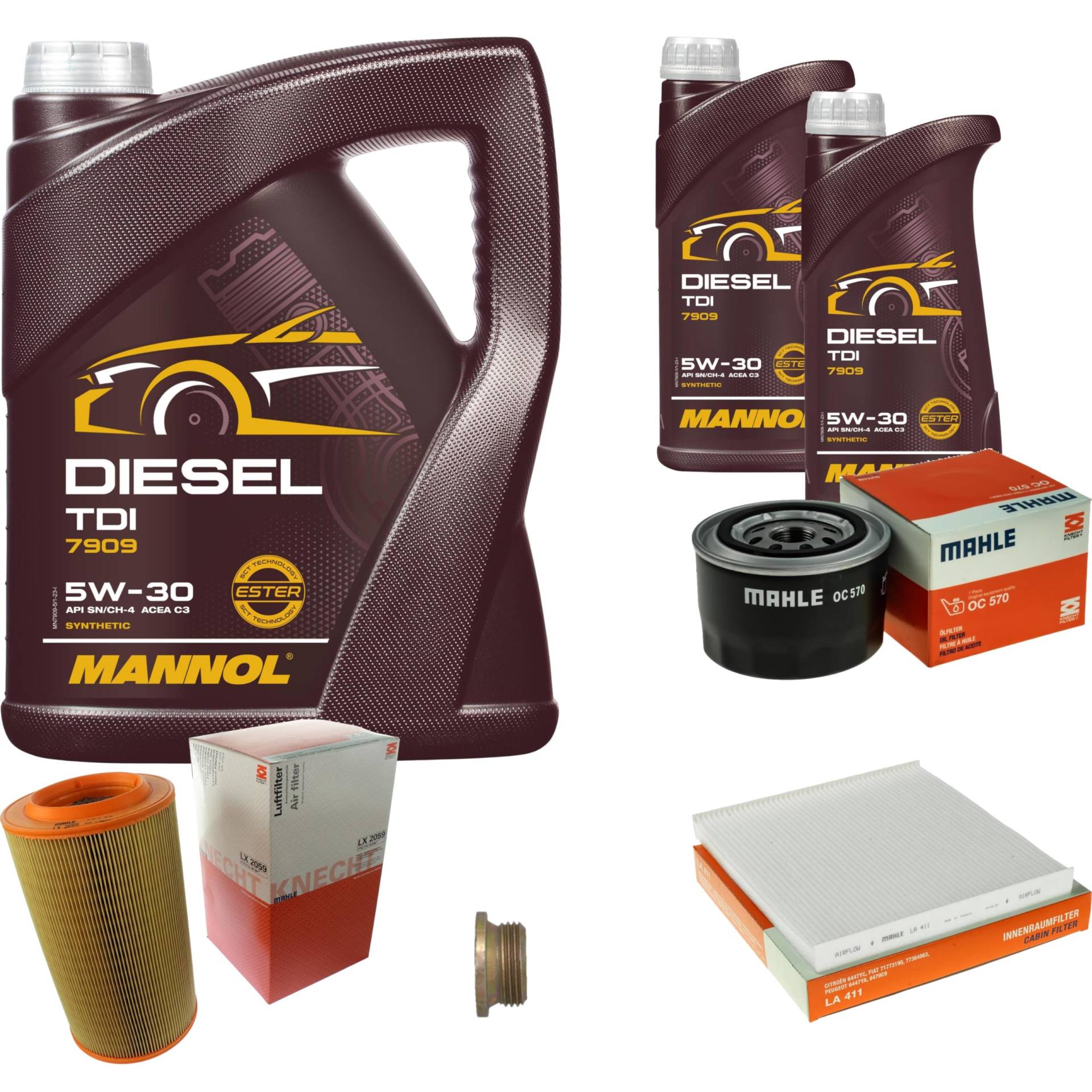 Inspektionspaket Wartungspaket Filterset mit 7 L Motoröl Diesel TDI 5W-30, Ölfilter, Luftfilter, Innenraumfilter, Verschlussschraube Inspektionspaket Wartungspaket Filterset mit 7 L Motoröl Diesel TDI 5W-30, Ölfilter, Luftfilter, Innenraumfilter, Verschlussschraube von EISENFELS