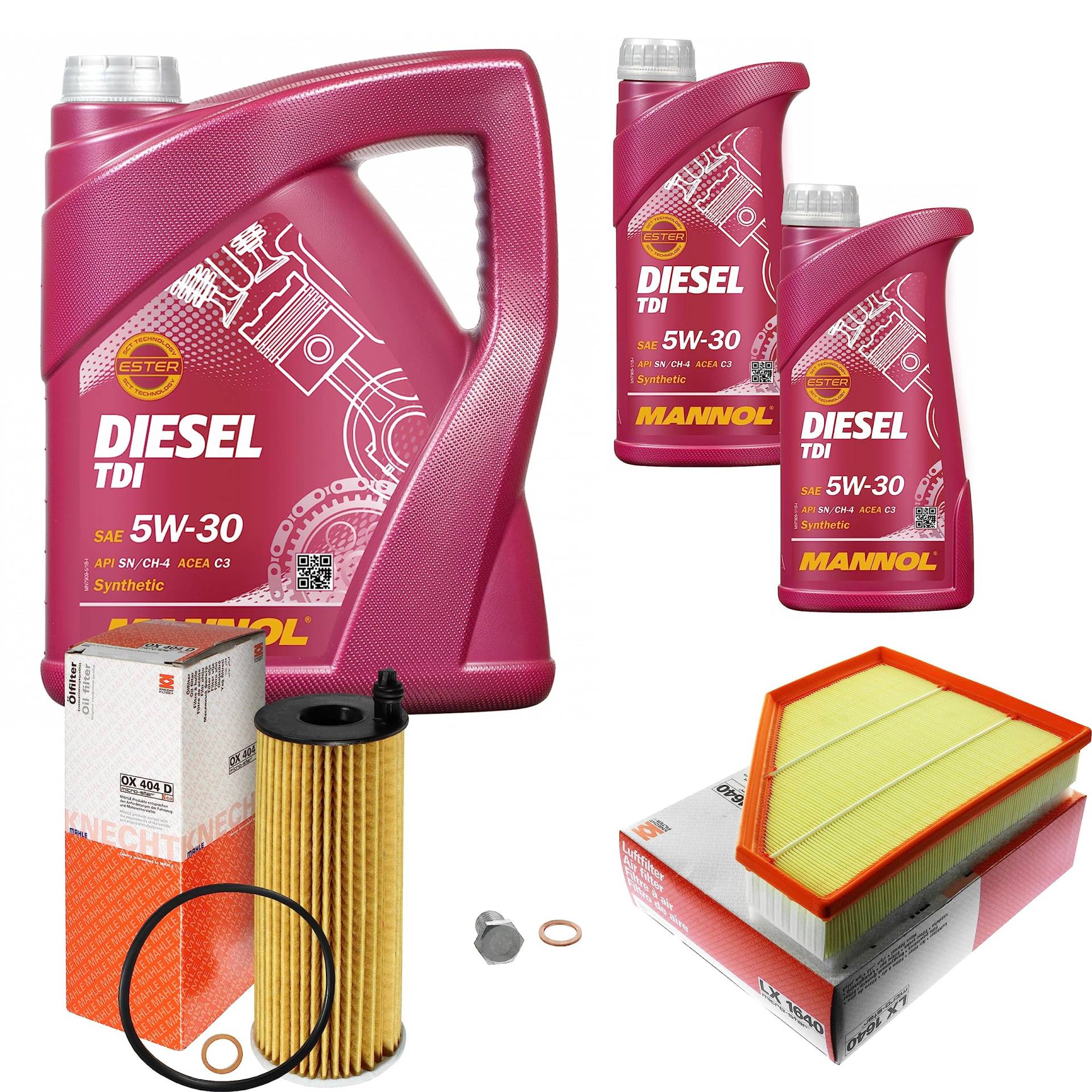 Inspektionspaket Wartungspaket Filterset mit 7 L Motoröl Diesel TDI 5W-30, Ölfilter, Luftfilter, Verschlussschraube von EISENFELS