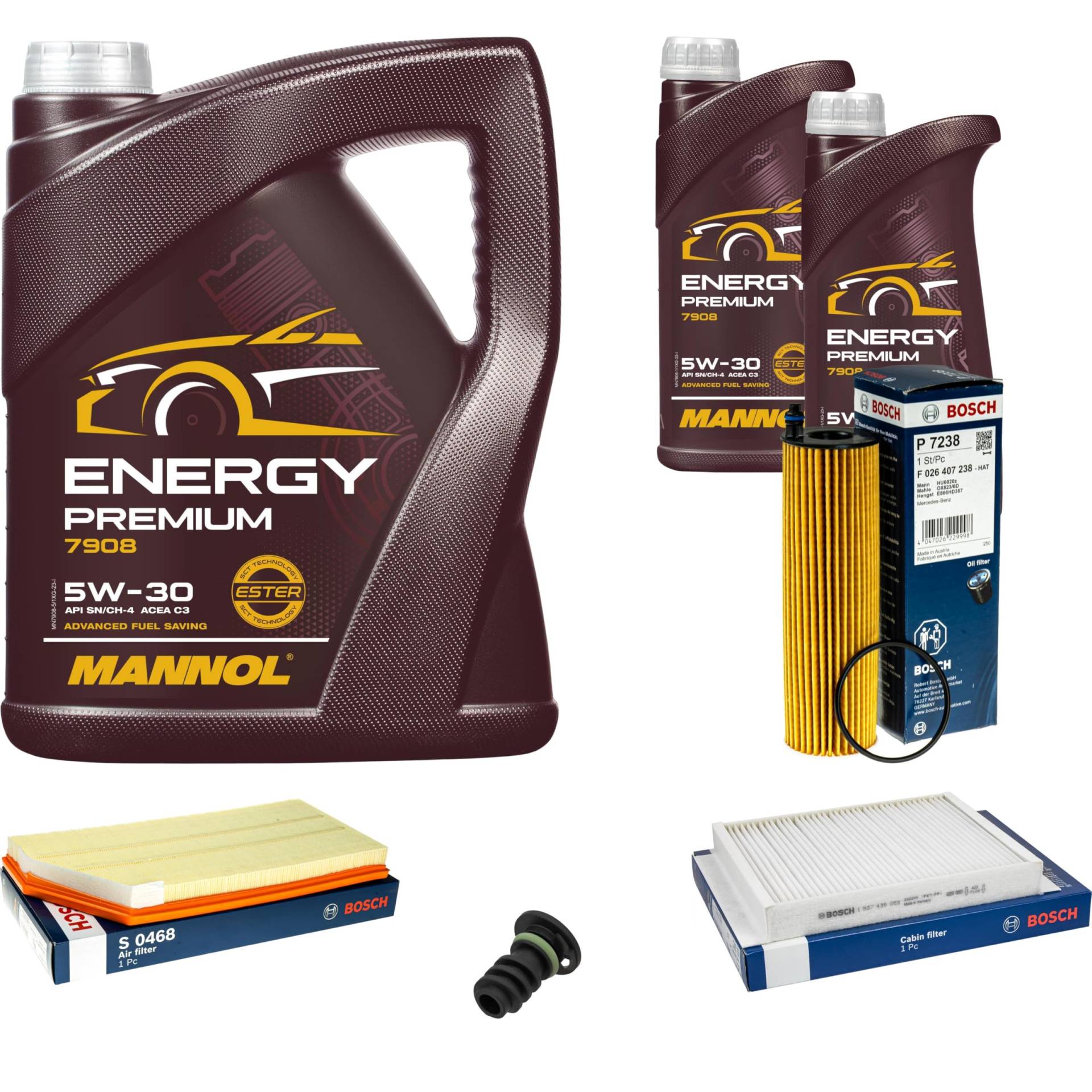 Inspektionspaket Wartungspaket Filterset mit 7 L Motoröl Energy Premium 5W-30, Ölfilter, Luftfilter, Innenraumfilter, Verschlussschraube Inspektionspaket Wartungspaket Filterset mit 7 L Motoröl Energy Premium 5W-30, Ölfilter, Luftfilter, Innenraumfilter, Verschlussschraube von EISENFELS