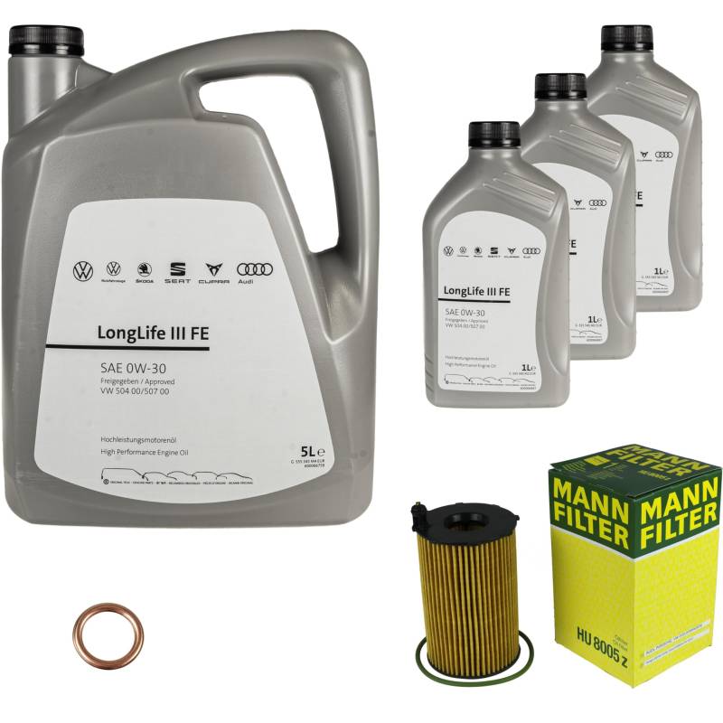 Inspektionspaket Wartungspaket Filterset mit 8 L 0W-30 Motoröl LongLife 3 FE, Ölfilter, Dichtring von EISENFELS
