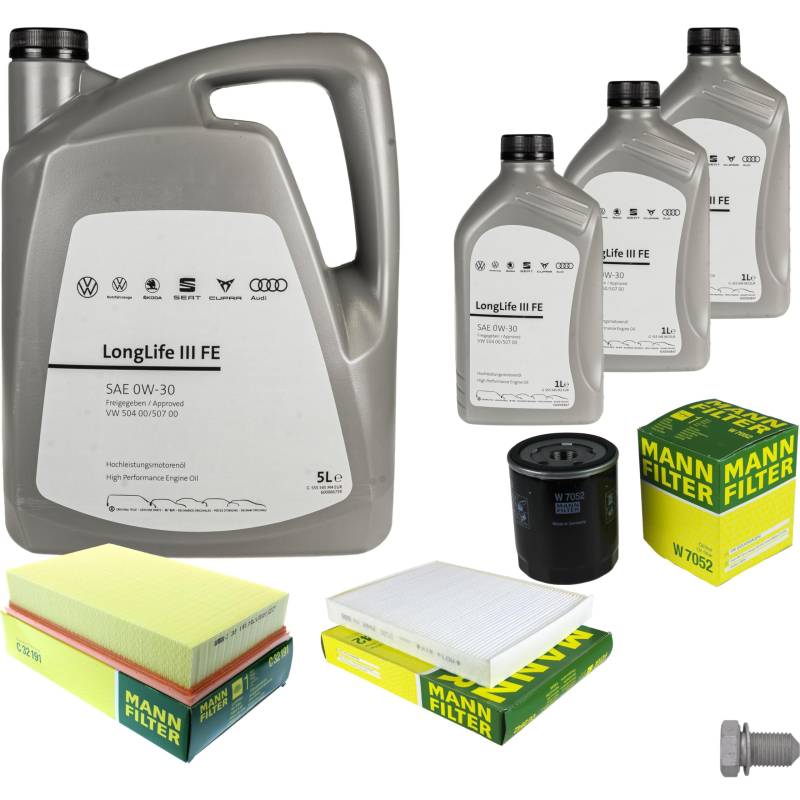 Inspektionspaket Wartungspaket Filterset mit 8 L 0W-30 Motoröl LongLife 3 FE, Ölfilter Luftfilter Innenraumfilter Ölablassschraube von EISENFELS