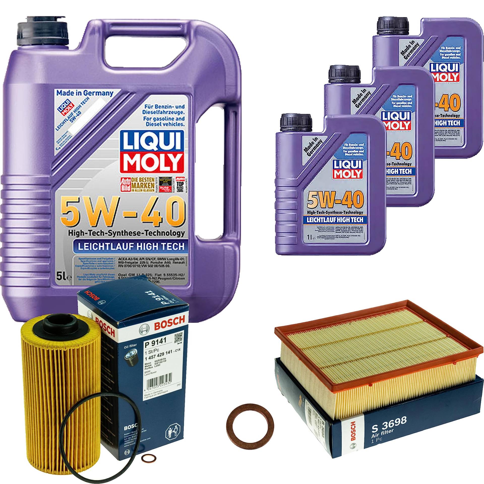 Inspektionspaket Wartungspaket Filterset mit 8 L Motoröl Leichtlauf High Tech 5W-40, Ölfilter, Luftfilter, Dichtring Inspektionspaket Wartungspaket Filterset mit 8 L Motoröl Leichtlauf High Tech 5W-40, Ölfilter, Luftfilter, Dichtring von EISENFELS