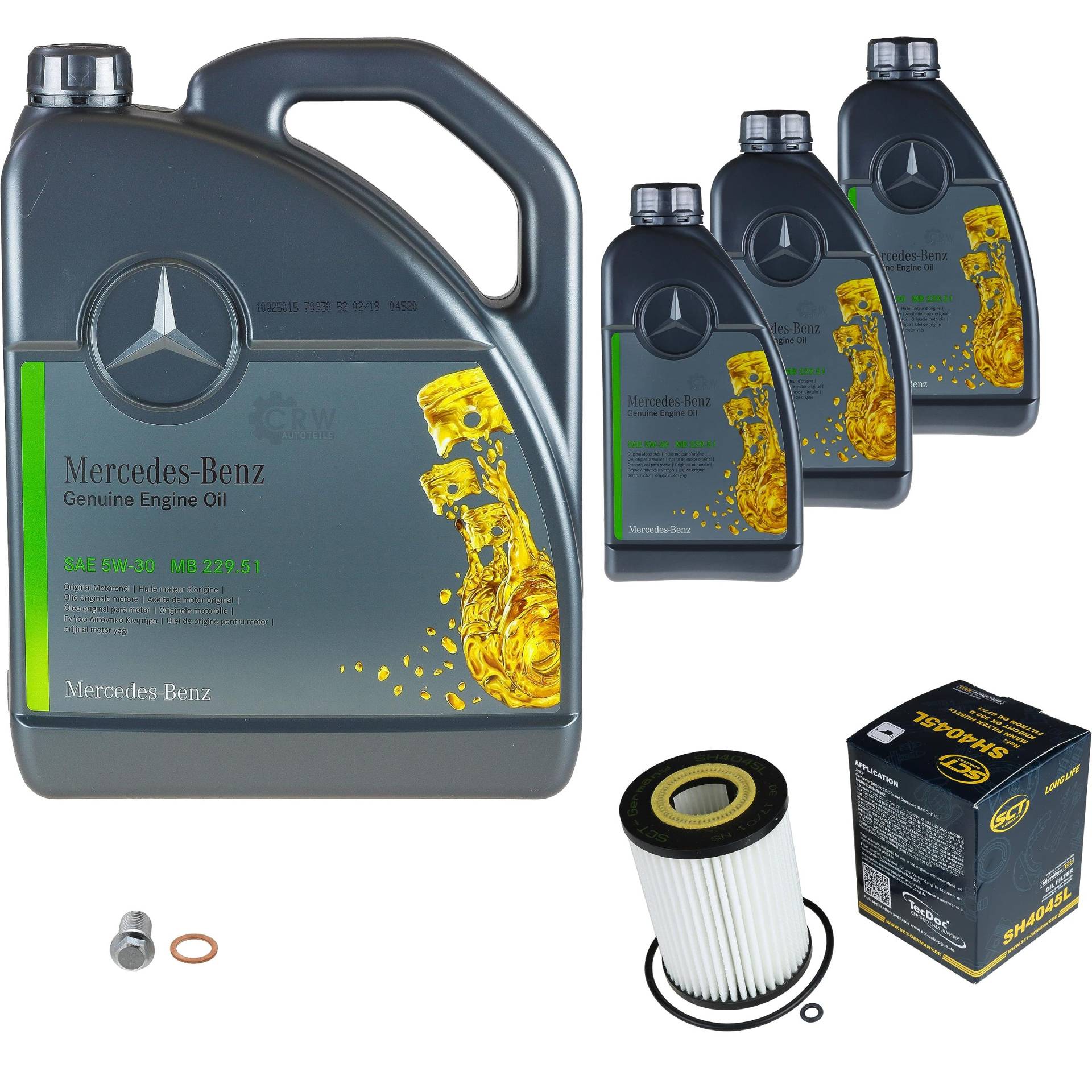 Inspektionspaket Wartungspaket Filterset mit 8 L Motoröl MB 229.52 5W-30, Ölfilter, Verschlussschraube von EISENFELS