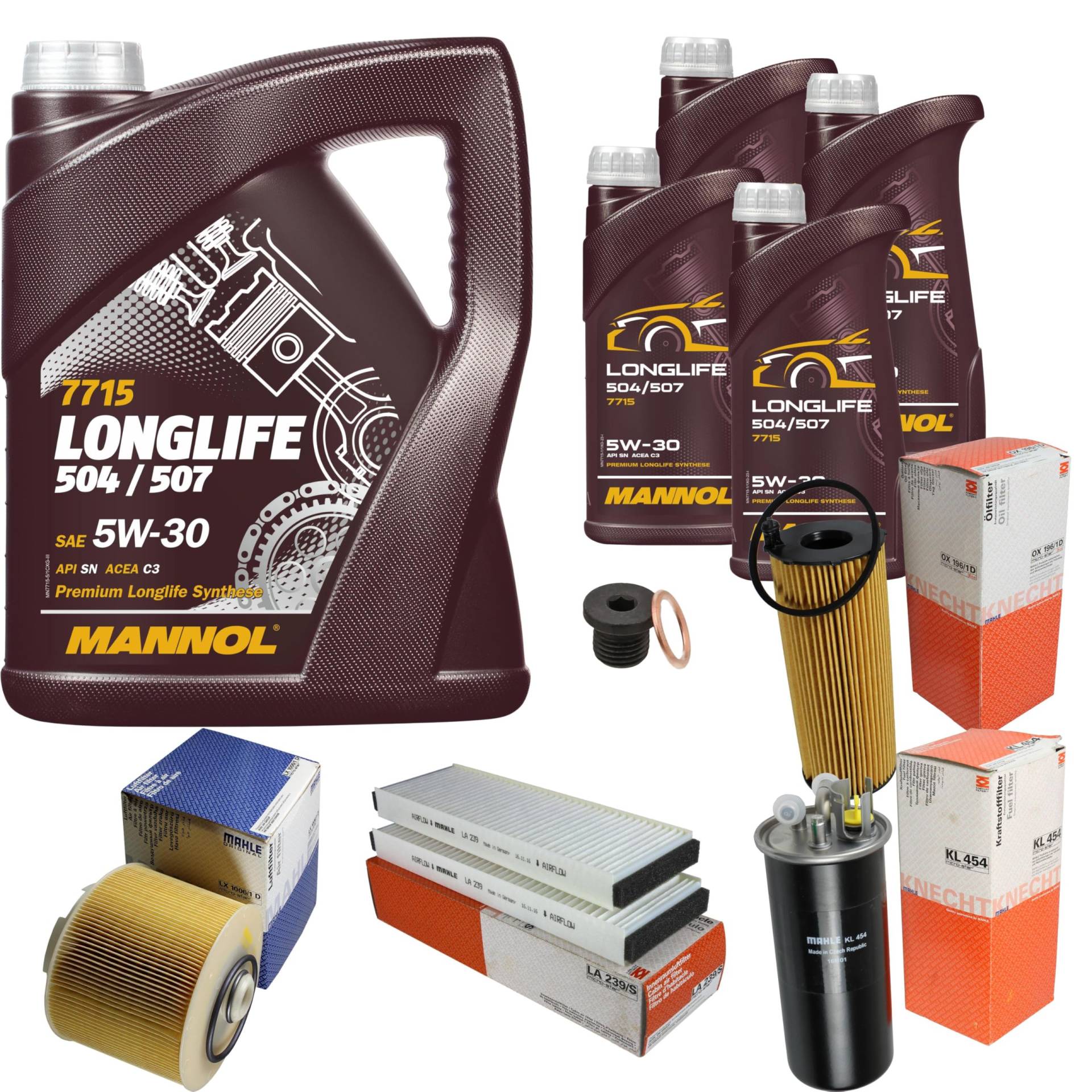 Inspektionspaket Wartungspaket Filterset mit 9 L Motoröl Longlife 5W-30, Ölfilter, Luftfilter, Kraftstofffilter, Innenraumfilter, Verschlussschraube Inspektionspaket Wartungspaket Filterset mit 9 L Motoröl Longlife 5W-30, Ölfilter, Luftfilter, Kraftstofffilter, Innenraumfilter, Verschlussschraube von EISENFELS