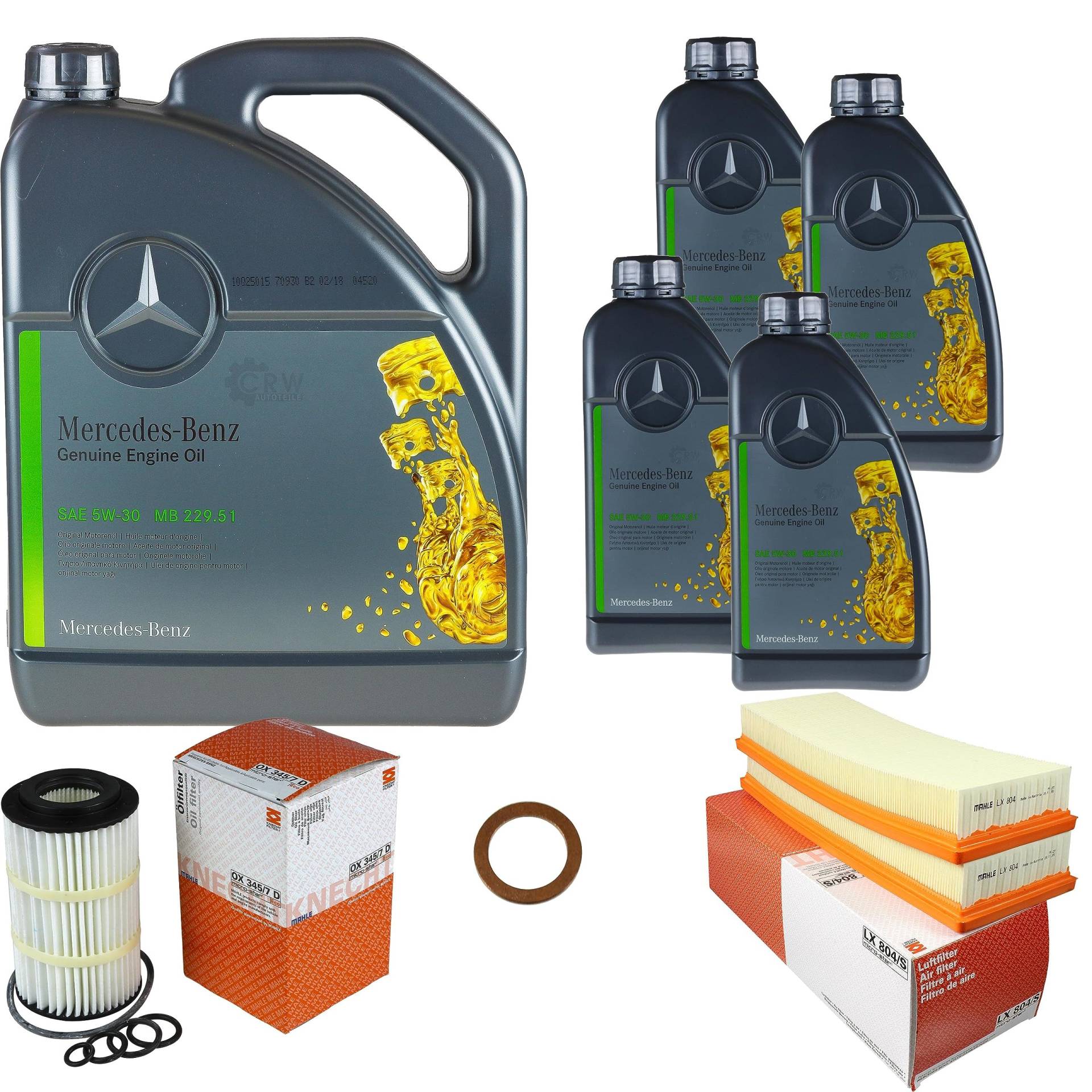 Inspektionspaket Wartungspaket Filterset mit 9 L Motoröl MB 229.51 5W-30, Ölfilter, Luftfilter, Dichtring von EISENFELS