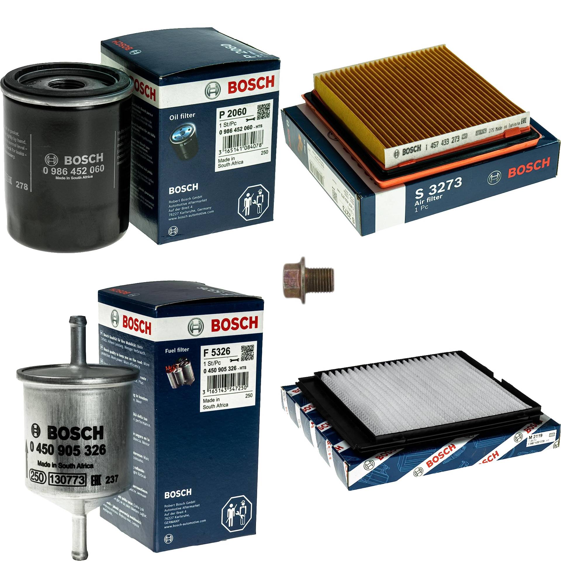 Inspektionspaket Wartungspaket Filterset mit Ölfilter 0 986 452 060, Luftfilter 1457433273, Kraftstofffilter 0 450 905 326, Innenraumfilter 1987432119, Verschlussschraube Inspektionspaket Wartungspaket Filterset mit Ölfilter 0 986 452 060, Luftfilter 1457433273, Kraftstofffilter 0 450 905 326, Innenraumfilter 1987432119, Verschlussschraube von EISENFELS