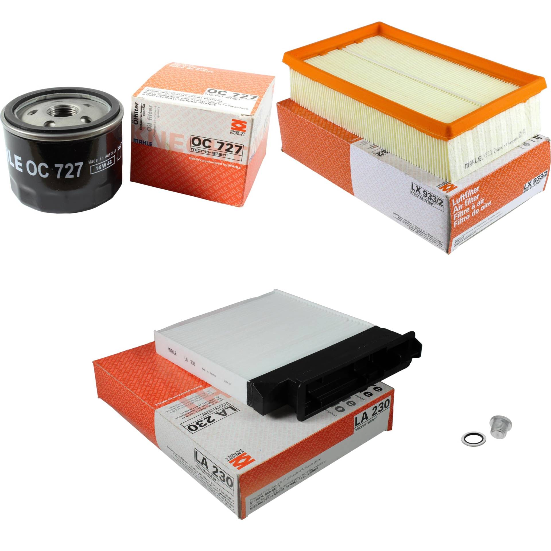 Inspektionspaket Wartungspaket Filterset mit Ölfilter OC 727, Luftfilter LX 933/2, Innenraumfilter LA 230, Verschlussschraube Inspektionspaket Wartungspaket Filterset mit Ölfilter OC 727, Luftfilter LX 933/2, Innenraumfilter LA 230, Verschlussschraube von EISENFELS