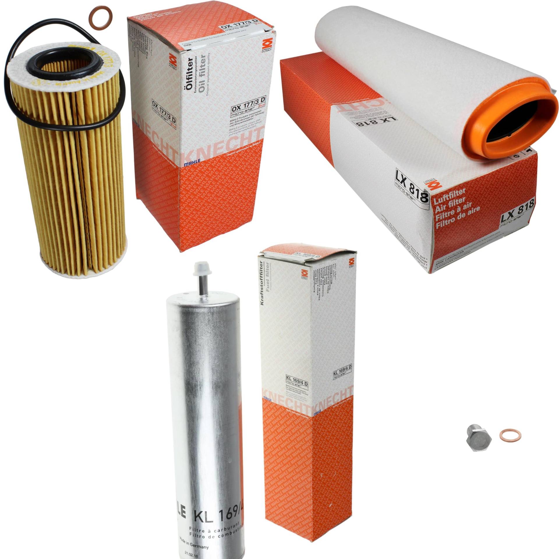 Inspektionspaket Wartungspaket Filterset mit Ölfilter OX 177/3D, Luftfilter LX 818, Kraftstofffilter KL 169/4D, Verschlussschraube Inspektionspaket Wartungspaket Filterset mit Ölfilter OX 177/3D, Luftfilter LX 818, Kraftstofffilter KL 169/4D, Verschlussschraube von EISENFELS