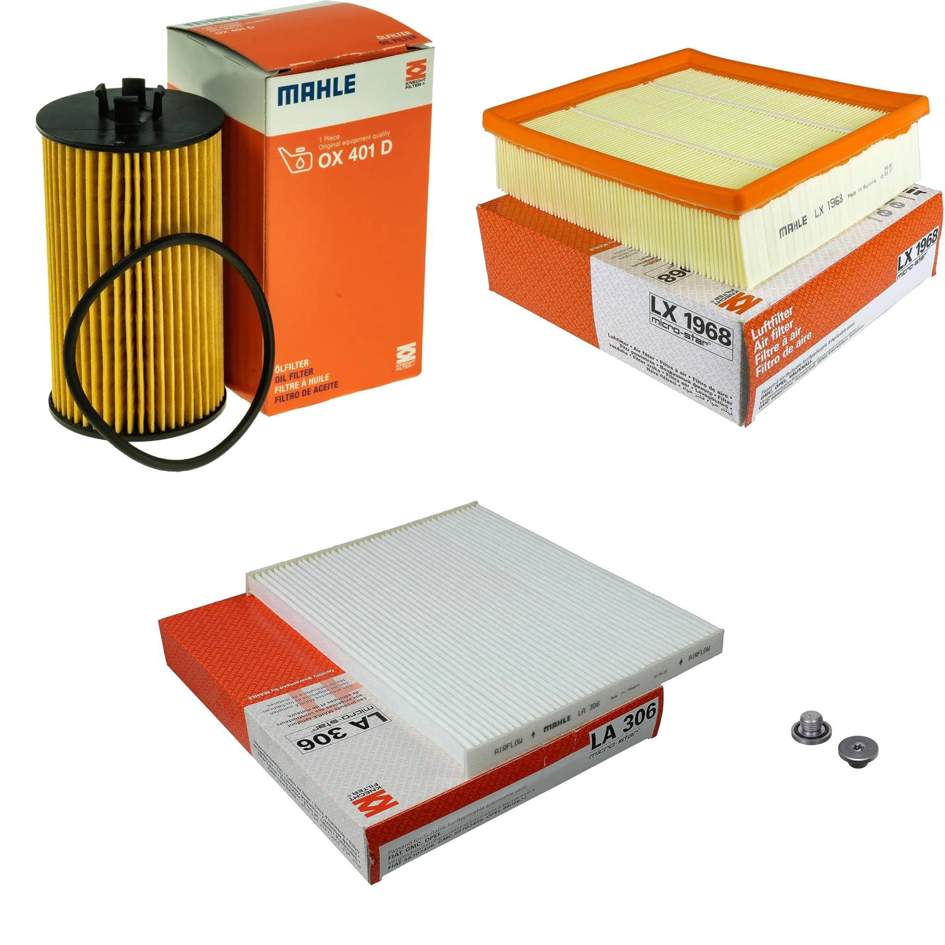 Inspektionspaket Wartungspaket Filterset mit Ölfilter OX 401D, Luftfilter LX 1968, Innenraumfilter LA 306, Verschlussschraube von EISENFELS