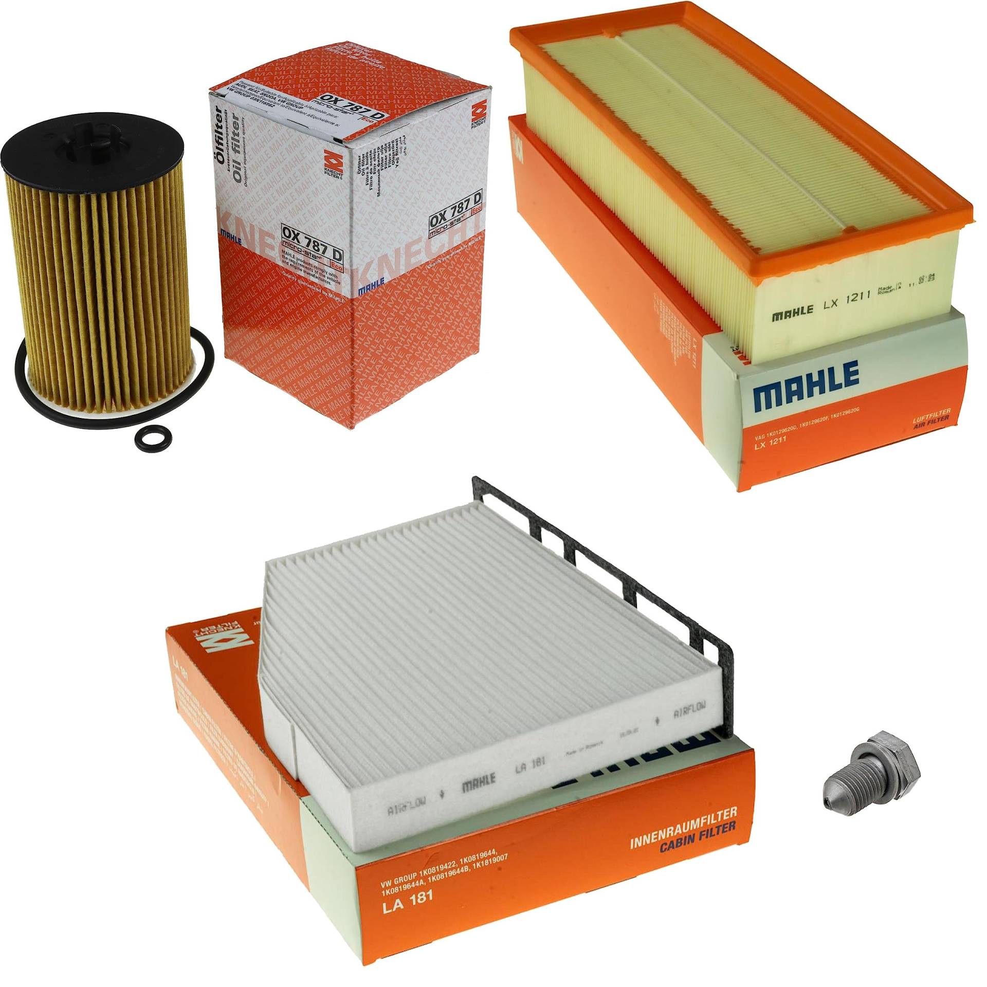 Inspektionspaket Wartungspaket Filterset mit Ölfilter OX 787D, Luftfilter LX 1211, Innenraumfilter LA 181, Verschlussschraube Inspektionspaket Wartungspaket Filterset mit Ölfilter OX 787D, Luftfilter LX 1211, Innenraumfilter LA 181, Verschlussschraube von EISENFELS