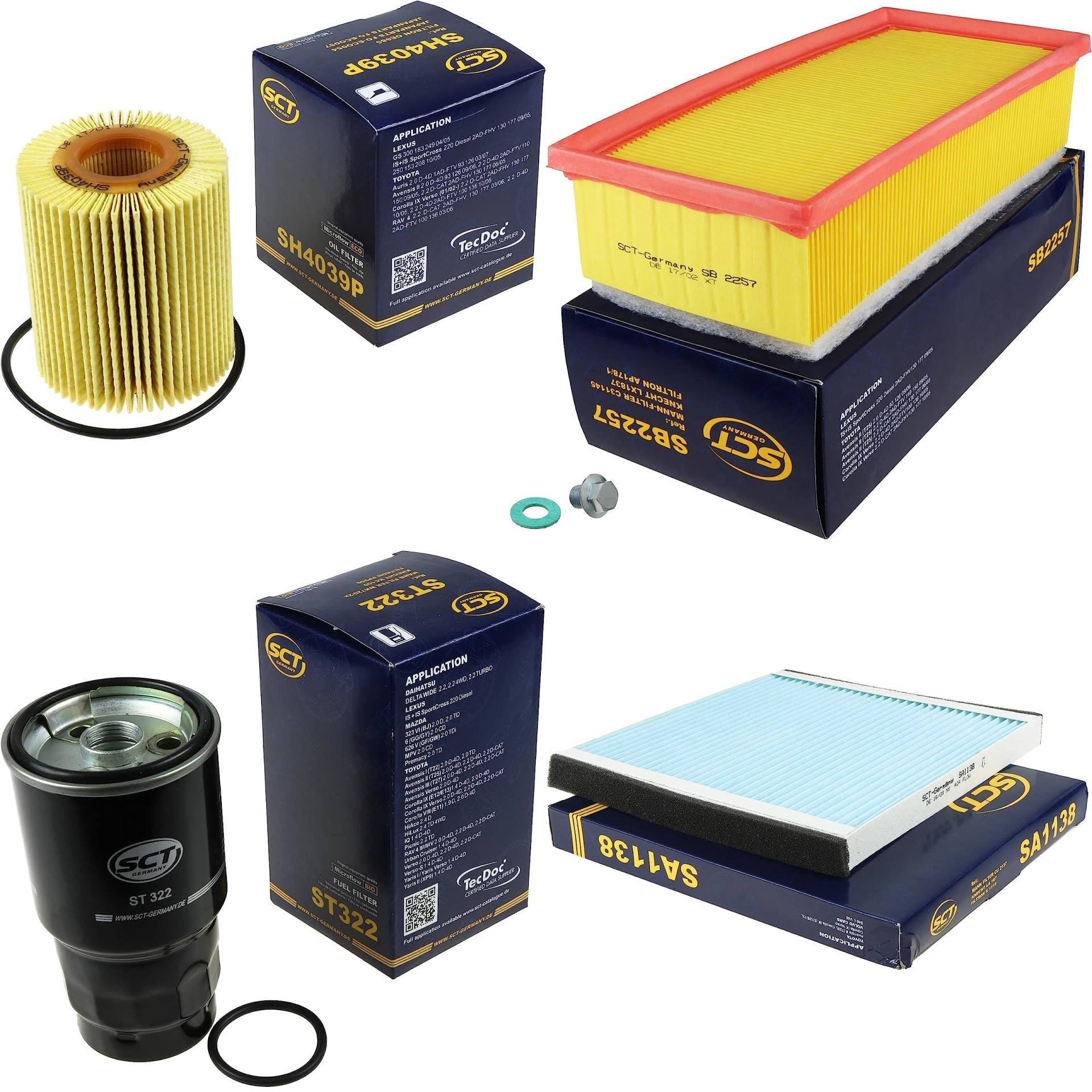 Inspektionspaket Wartungspaket Filterset mit Ölfilter SH 4039 P, Luftfilter SB 2257, Kraftstofffilter ST 322, Innenraumfilter SA 1138, Verschlussschraube Inspektionspaket Wartungspaket Filterset mit Ölfilter SH 4039 P, Luftfilter SB 2257, Kraftstofffilter ST 322, Innenraumfilter SA 1138, Verschlussschraube von EISENFELS