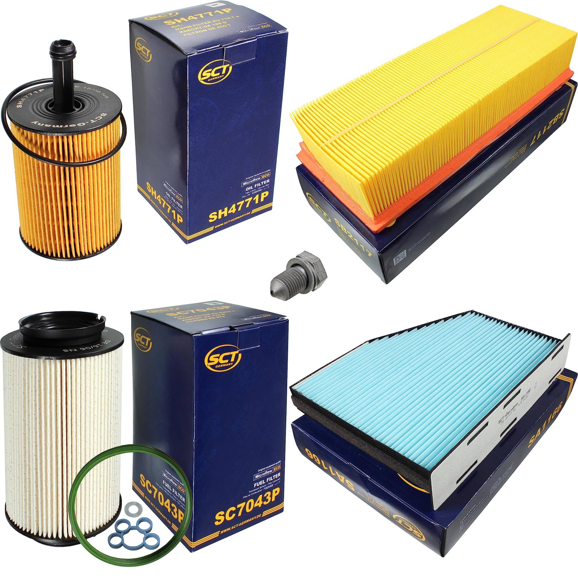 Inspektionspaket Wartungspaket Filterset mit Ölfilter SH 4771 P, Luftfilter SB 2117, Kraftstofffilter SC 7043 P, Innenraumfilter SA 1166, Verschlussschraube Inspektionspaket Wartungspaket Filterset mit Ölfilter SH 4771 P, Luftfilter SB 2117, Kraftstofffilter SC 7043 P, Innenraumfilter SA 1166, Verschlussschraube von EISENFELS