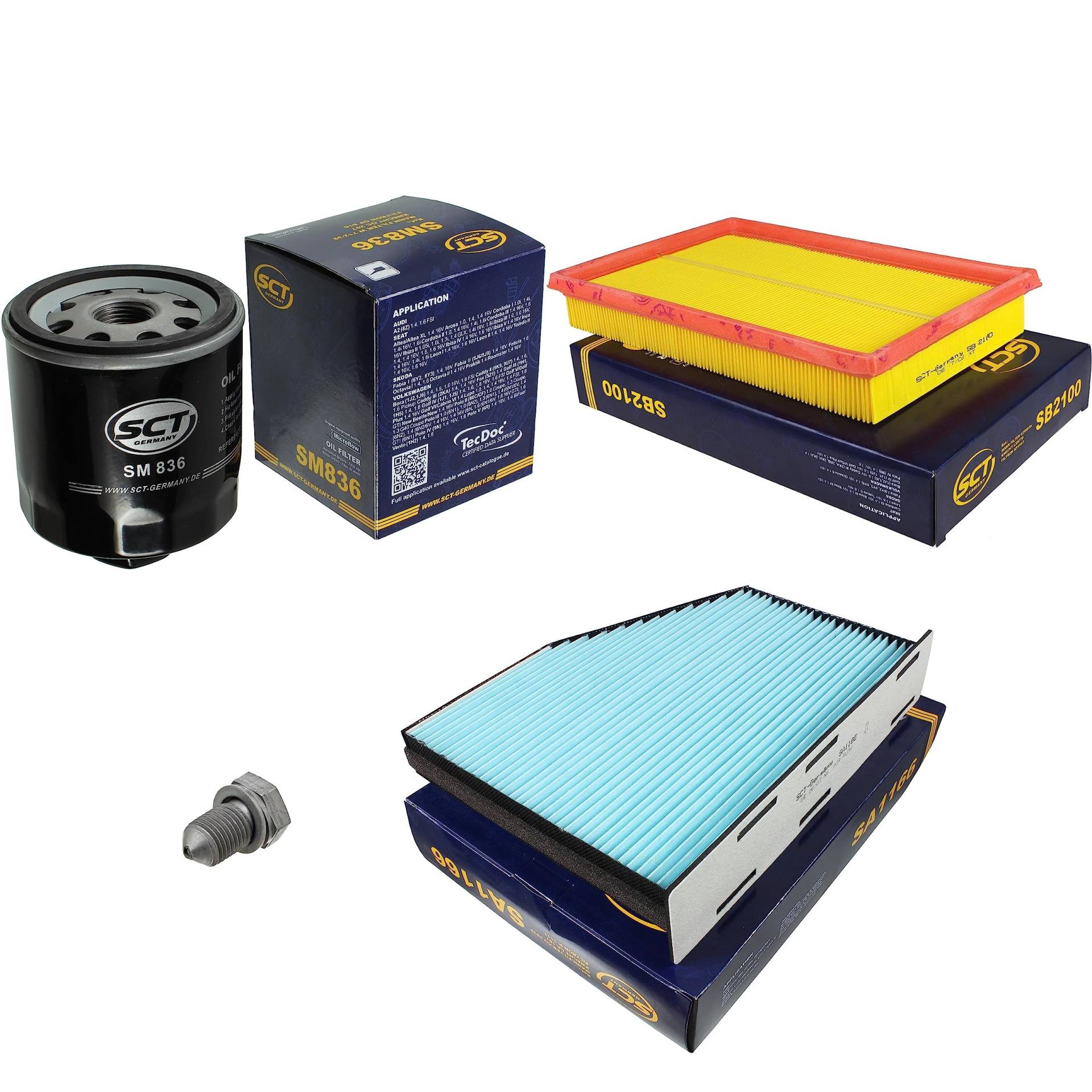 Inspektionspaket Wartungspaket Filterset mit Ölfilter SM 836, Luftfilter SB 2100, Innenraumfilter SA 1166, Verschlussschraube Inspektionspaket Wartungspaket Filterset mit Ölfilter SM 836, Luftfilter SB 2100, Innenraumfilter SA 1166, Verschlussschraube von EISENFELS
