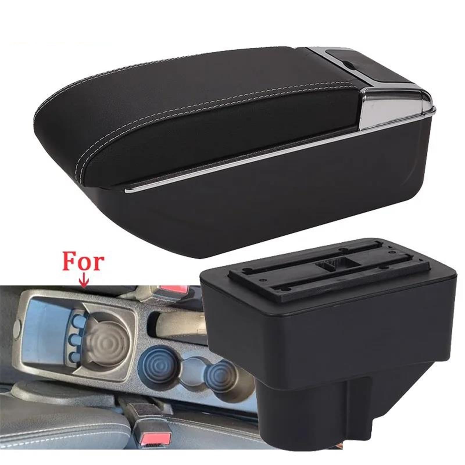 Armster Armlehne Auto Aufbewahrungsbox Für Ford Für Fiesta 3 2011-2018 Auto Armlehne Box Zubehör PU Leder Armlehnen Mittelarmlehne(Style D3) von EKEGUY