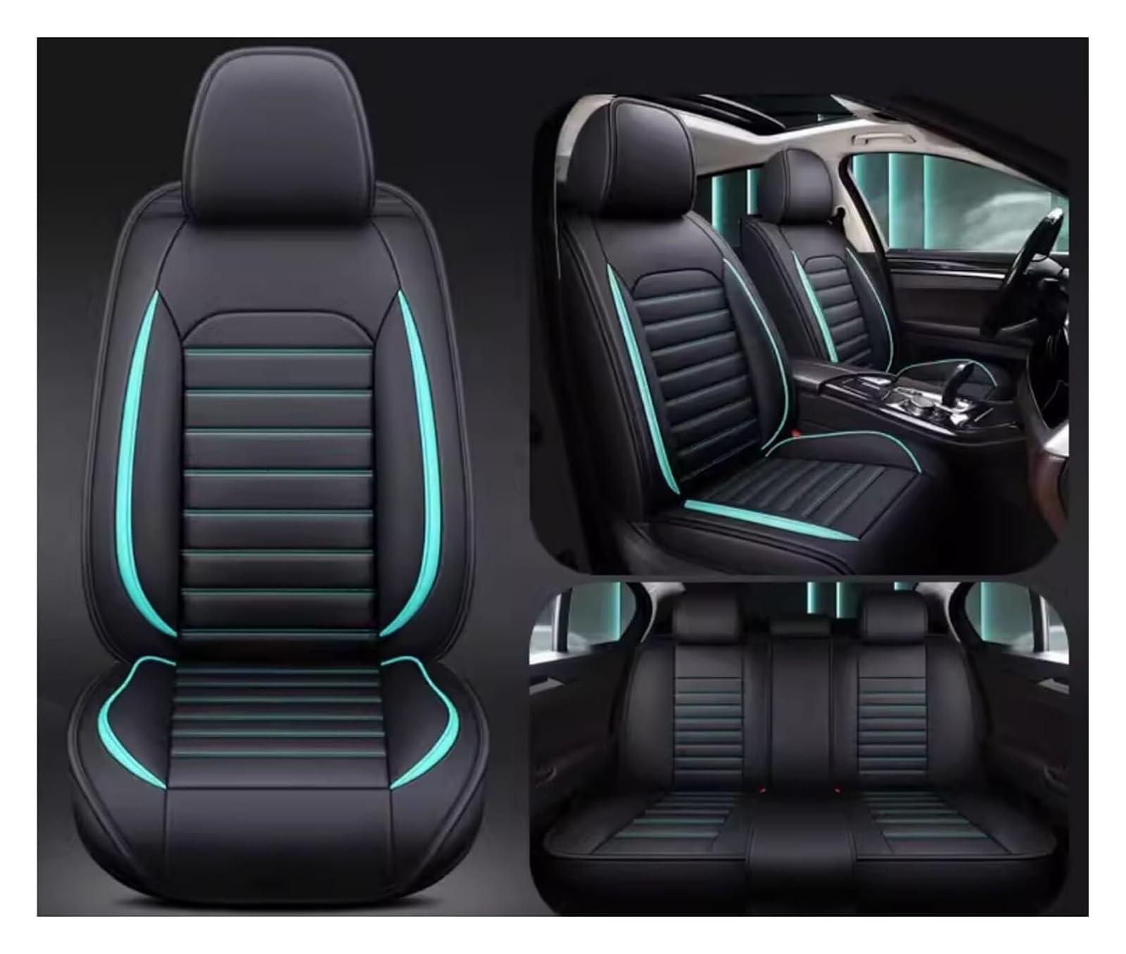 Auto Sitzbezüge Sets Für Peugeot 5008 II SUV T87/5008 I T8 2016, Universal wasserdicht Kunstleder Autositzbezüge Komfortabler Autositzbezug Full Set SitzbezüGe(Blue) von EKEGUY