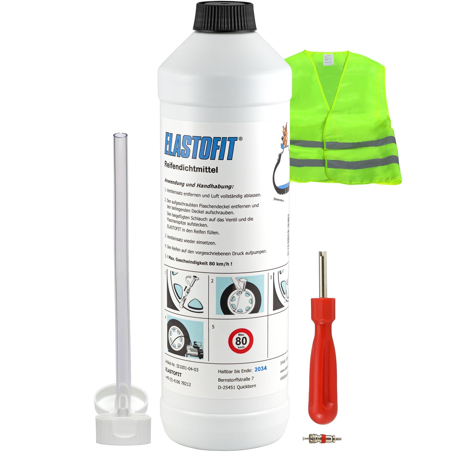 ELASTOFIT Nachfüllpack Pannenset Reifendichtmittel Ersatzflasche für alle PKW 10 Jahre haltbar (700ml Plus) von ELASTOFIT
