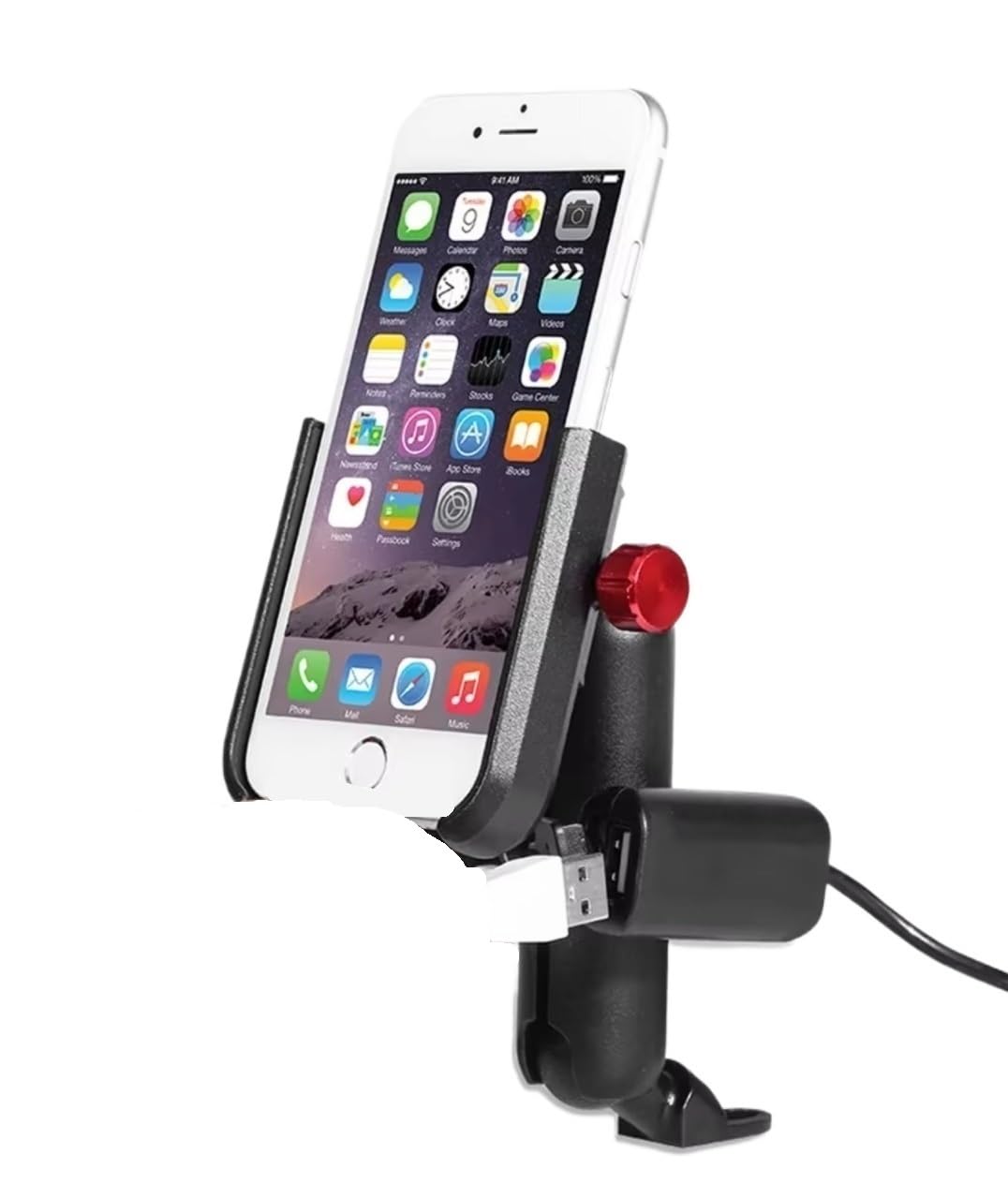 Universal 12-24V Aluminium Lenker Motorrad Fahrrad Handy Halter Mit USB Ladegerät Moto Rückspiegel Handy Ständer Halter Motorrad GPS Halterung(Rearview Charging) von ELEKNZBZTG