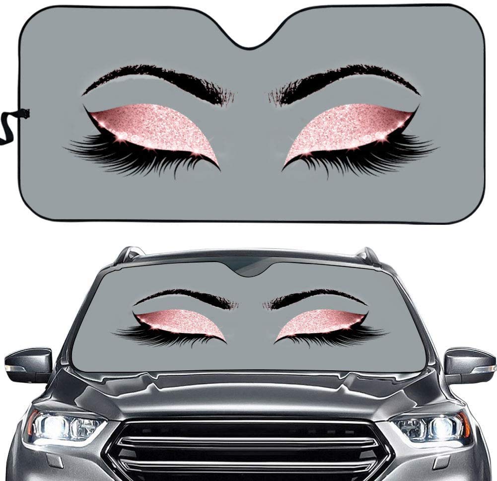 ELEQIN Frauenaugen mit Langen Wimpern, Frontscheiben-Sonnenschutz für Windschutzscheibe, Make-up, Pink, Glitzer, Lidschatten, Aufdruck, Akkordeon, faltbar, Auto-Sonnenschutz für Auto, LKW, SUV, Grau ELEQIN Frauenaugen mit Langen Wimpern, Frontscheiben-Sonnenschutz für Windschutzscheibe, Make-up, Pink, Glitzer, Lidschatten, Aufdruck, Akkordeon, faltbar, Auto-Sonnenschutz für Auto, LKW, SUV, Grau von ELEQIN