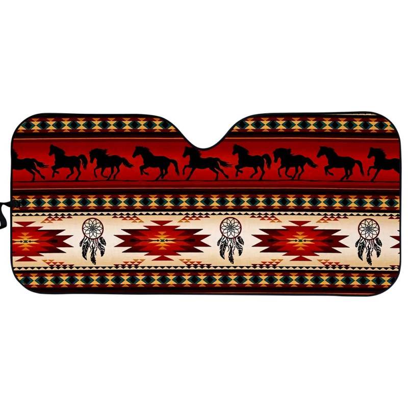 ELEQIN Navajo Windschutzscheiben-Sonnenschutz für Auto, SUV, LKW, Traumfänger, Pferd, faltbar, Akkordeon, Fahrzeugfenster, Sonnenblende von ELEQIN