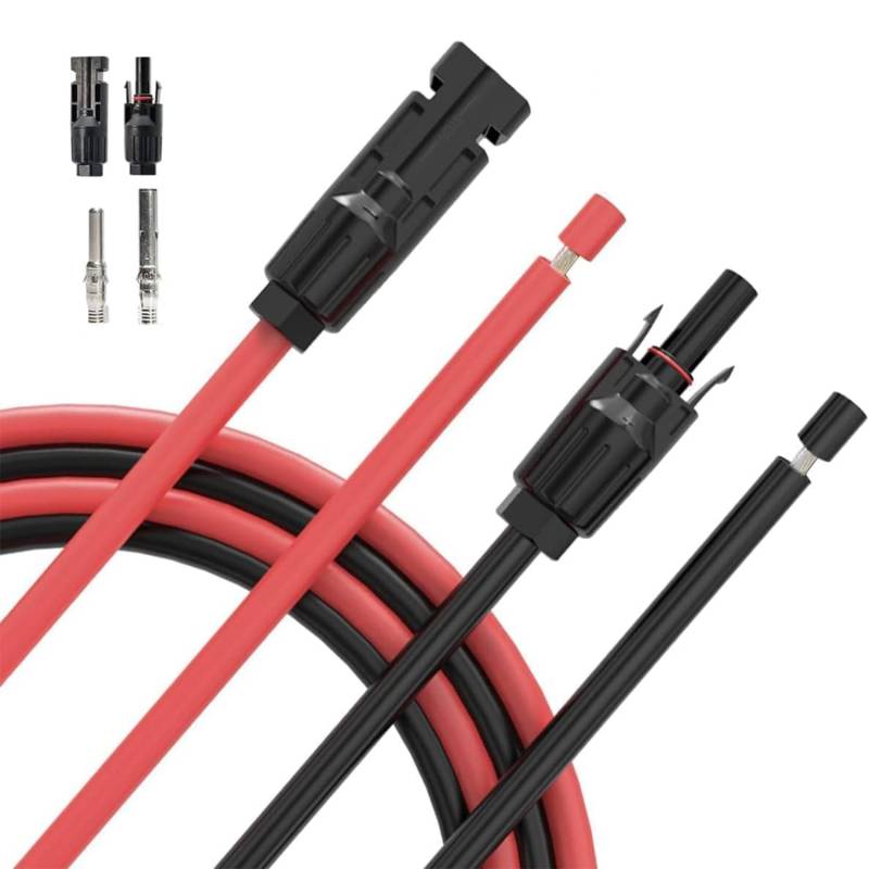 ELFCULB Solarpanel-Verlängerungskabel-1Paar 12AWG 30FT Solar-Verlängerungskabel Schwarz＆Rot mit Stecker/Buchse Solarpanel PV-Kabel Draht mit extra Paar Stecker Solarpanel-Adapter-Kit von ELFCULB