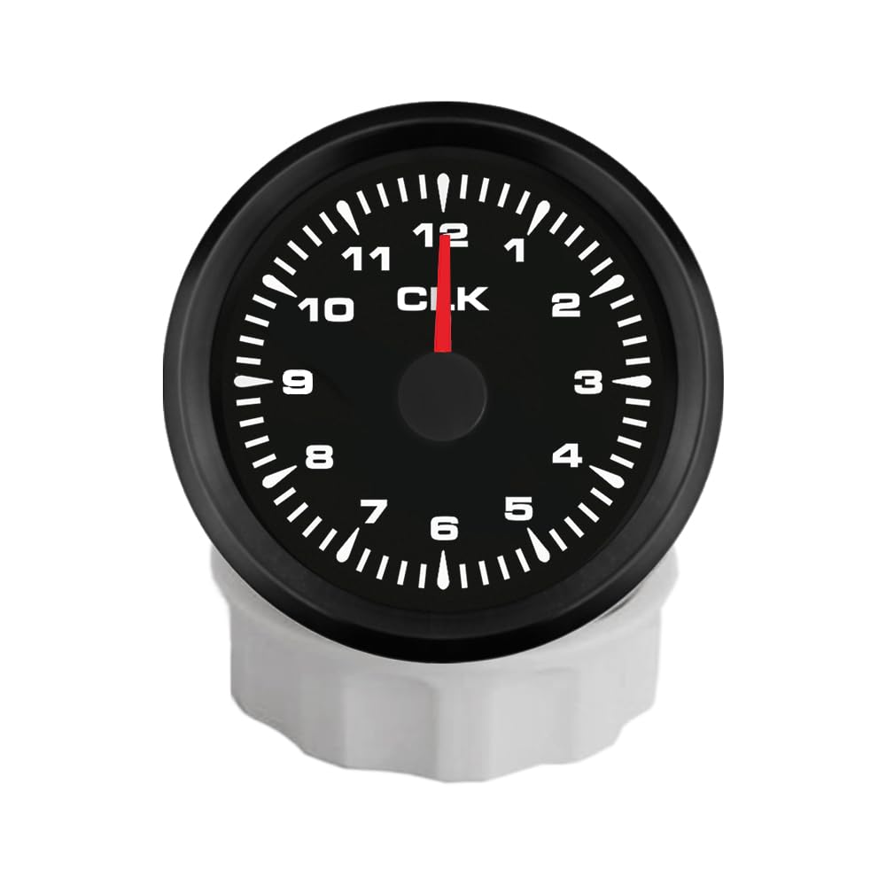 ELING 52 mm 2 Zoll Uhrmessgerät im 12 Stunden Format mit 8 Farben Hintergrundbeleuchtung für PKW LKW Bagger von ELING