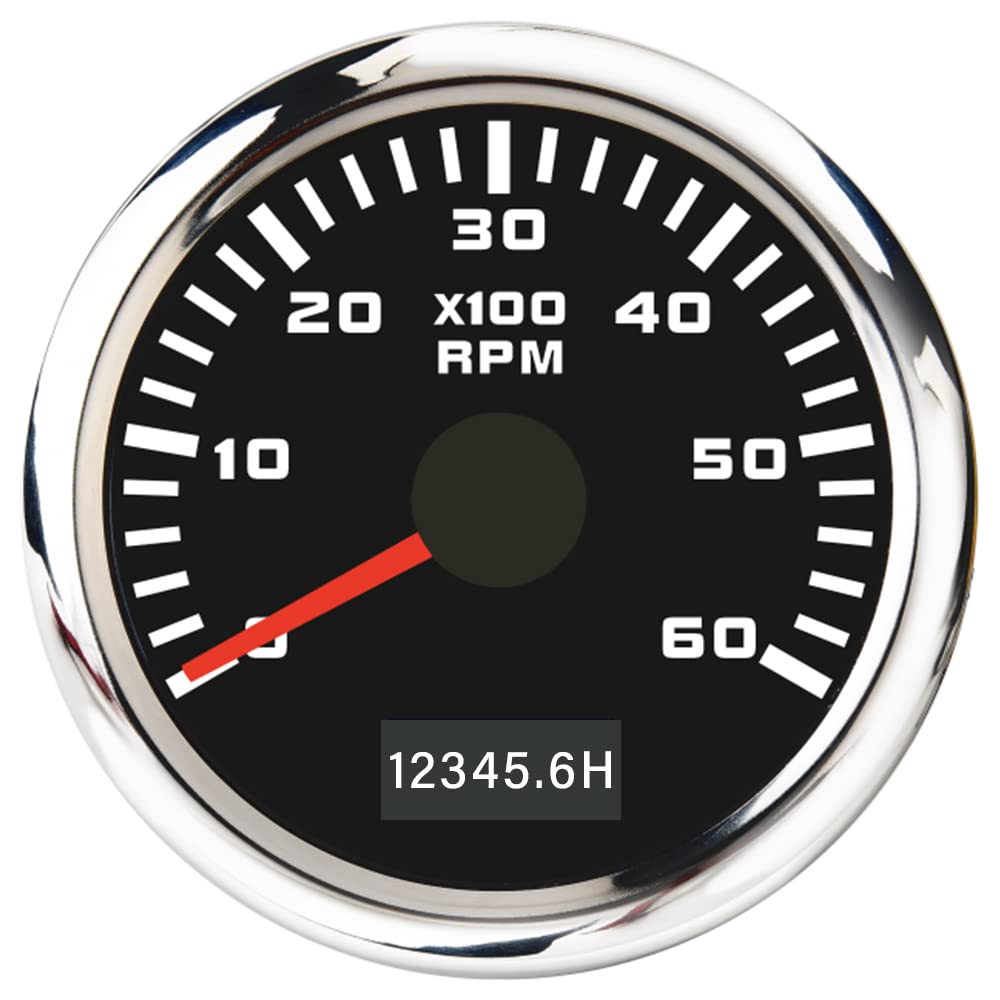 ELING 52 mm Drehzahlmesser 0–6000 U/min Tachoanzeige mit roter Hintergrundbeleuchtung 9–30 V für Vans Yacht von ELING