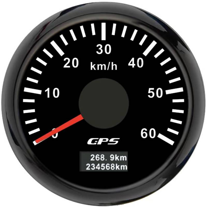 ELING 52 mm GPS-Tachometer 0–60 km/h Geschwindigkeitsanzeige mit 7 Farben Hintergrundbeleuchtung 12 V 24 V für LKW-Traktoren (schwarz+schwarz, 0-60KM/H) von ELING