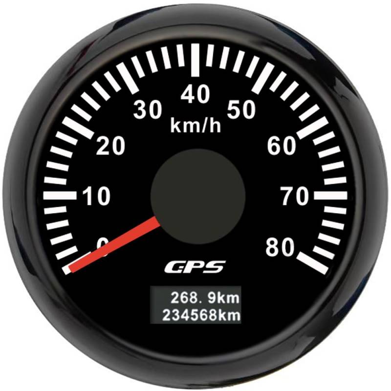 ELING 52 mm GPS-Tachometer 0–80 km/h Kilometerzähler mit 7 Farben Hintergrundbeleuchtung für Segelboote Schiffe (schwarz+schwarz, 0-80KM/H) von ELING