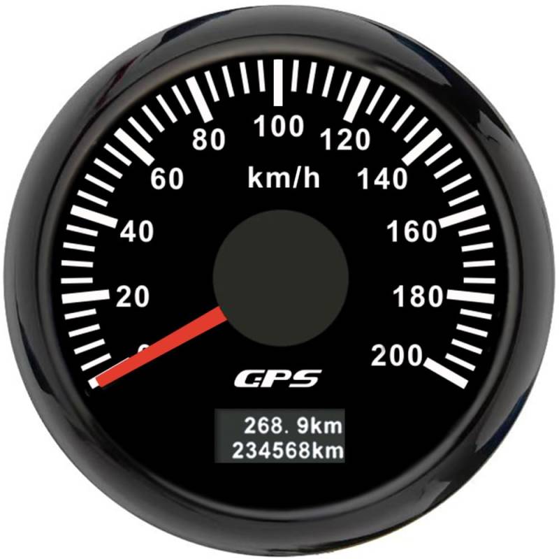 ELING 52 mm GPS-Tachometer 200KM/H Kilometerzähler und 7 Farben Hintergrundbeleuchtung 12V 24V (schwarz+schwarz, 0-200KM/H) von ELING