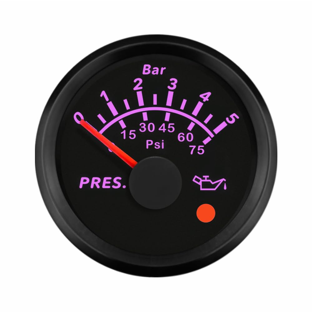 ELING 52 mm Öldruckmessgerät 0–5 bar 0–75 psi 0–10 bar 0–145 psi mit 8 Farben Hintergrundbeleuchtung und Lichtalarm für Gabelstapler Traktoren Bagger von ELING