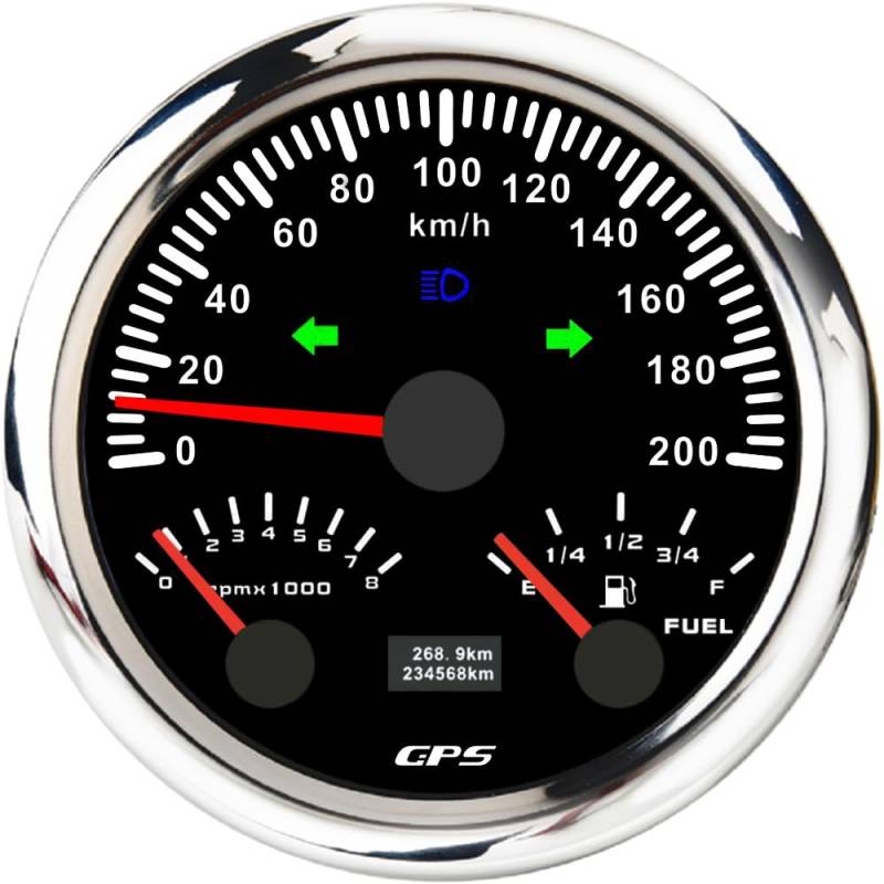 ELING 85 mm 3 in 1 GPS-Tachometer 0–200 km/h Kilometerzähler mit Drehzahlmesser 8000 U/min Kraftstoffstand 12 V 24 Volt für Auto Roller SUV von ELING