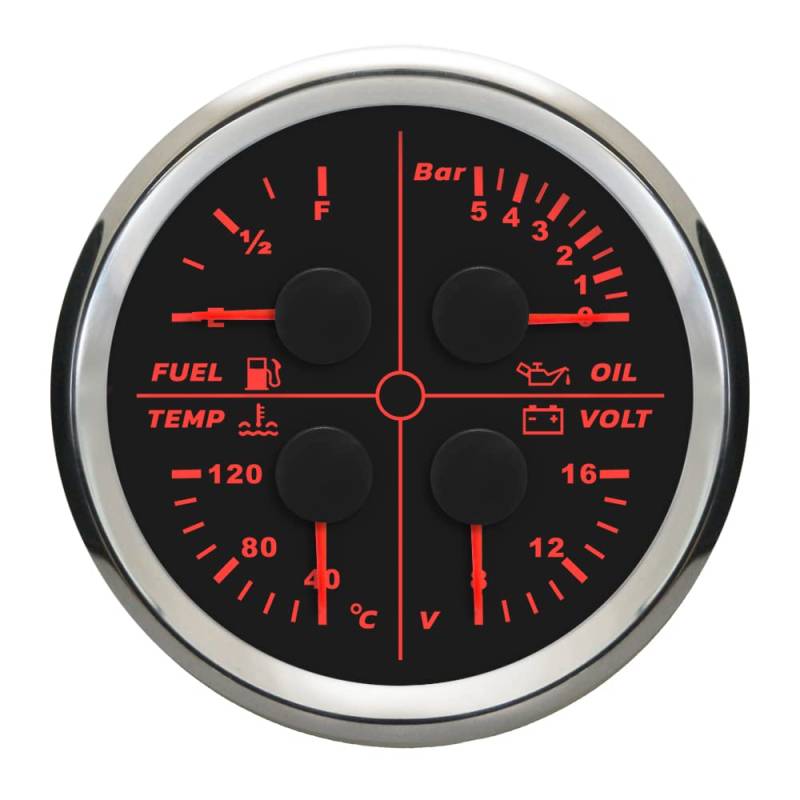 ELING 85 mm 4-in-1 Multifunktionsanzeige Öldruck Kraftstoffstand Wassertemperatur 8–16 V Voltmeter rote Hintergrundbeleuchtung für Auto Truvk von ELING